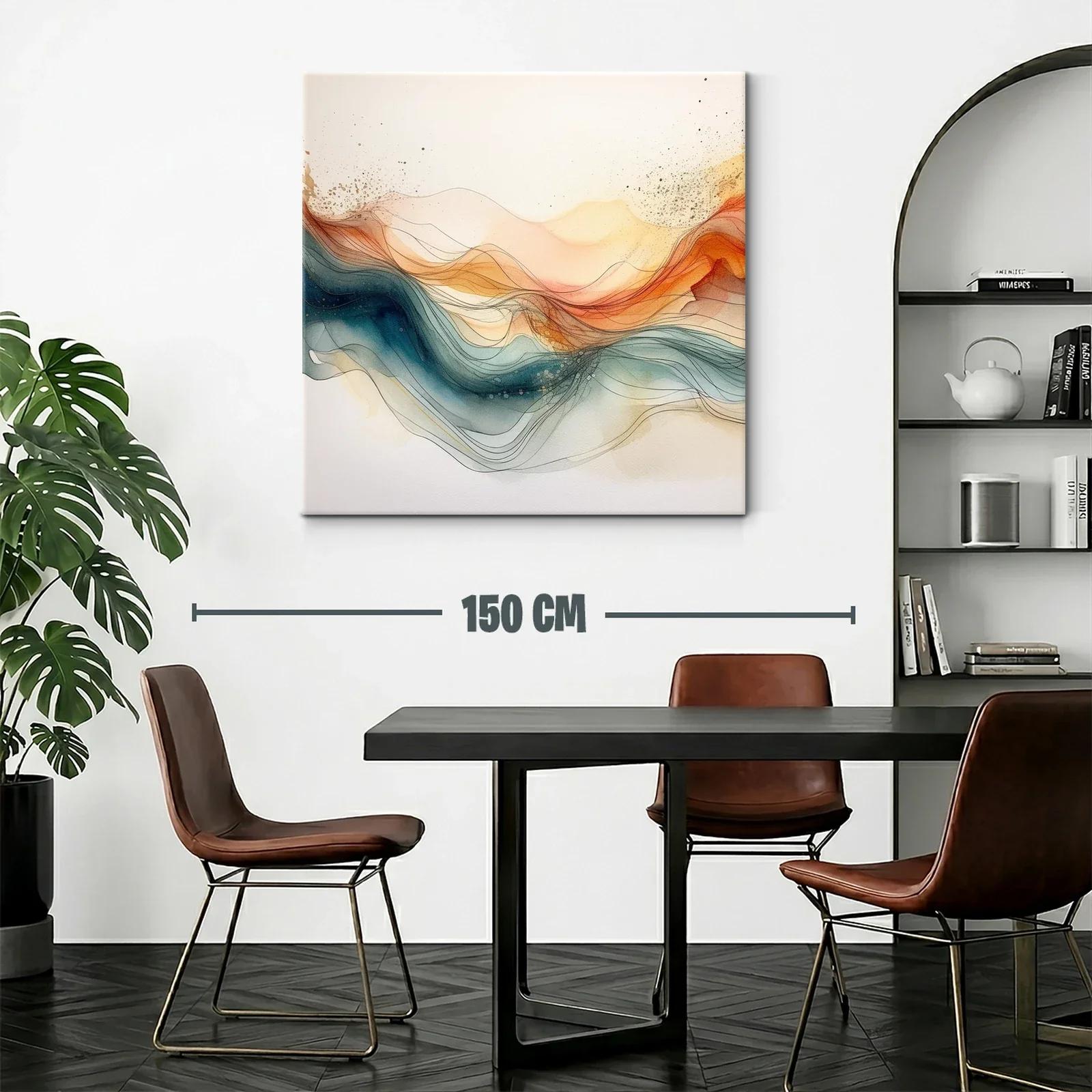 Cuadro abstracto con líneas fluidas y tonos cálidos y fríos — miniatura 2