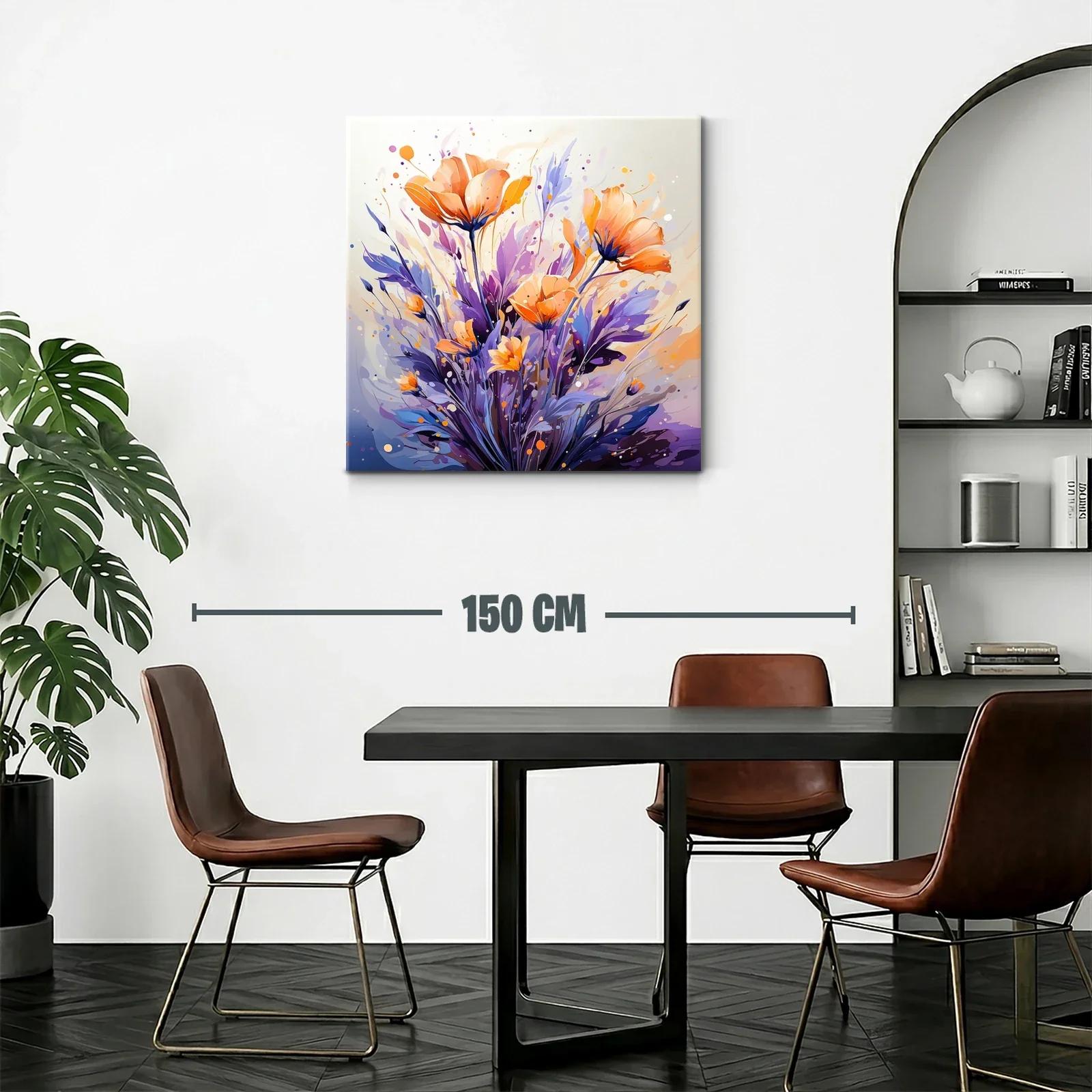 Cuadro moderno con flores en tonos naranja y púrpura — miniatura 2