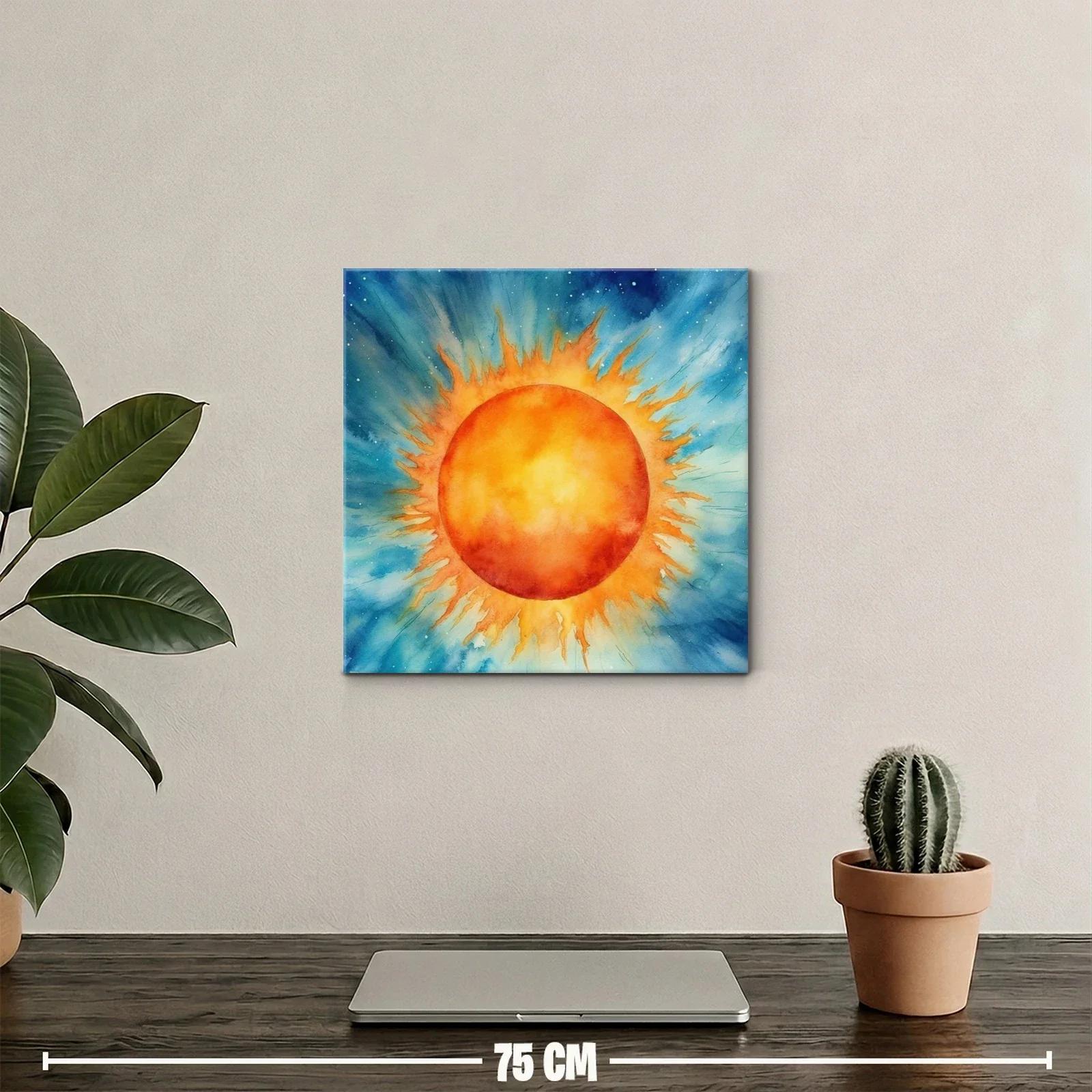 Cuadro vibrante con sol radiante en fondo azul celestial — miniatura 2