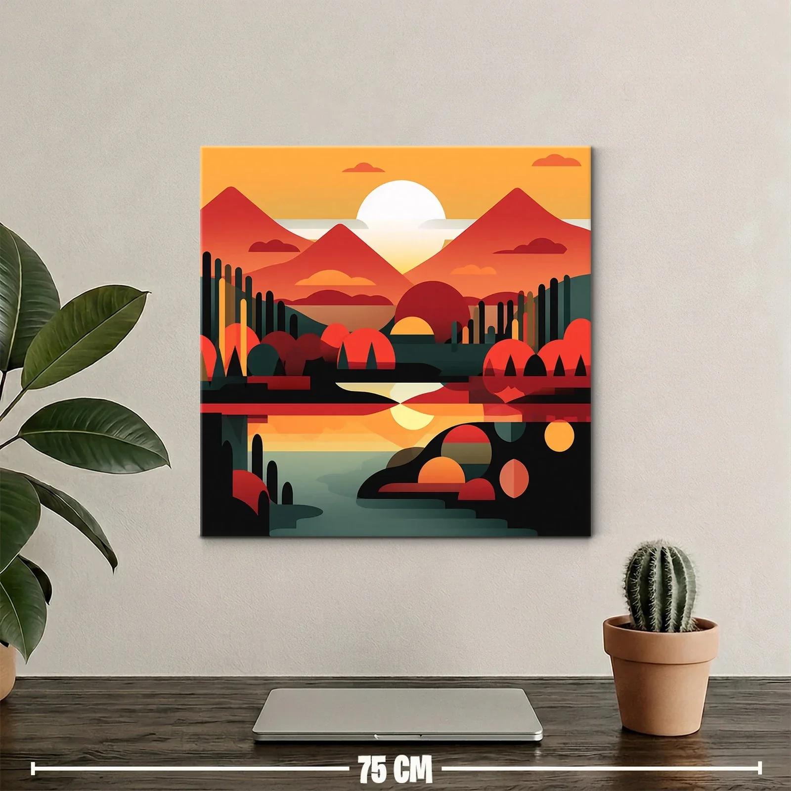 Paisaje geométrico en tonos cálidos al atardecer — miniatura 2
