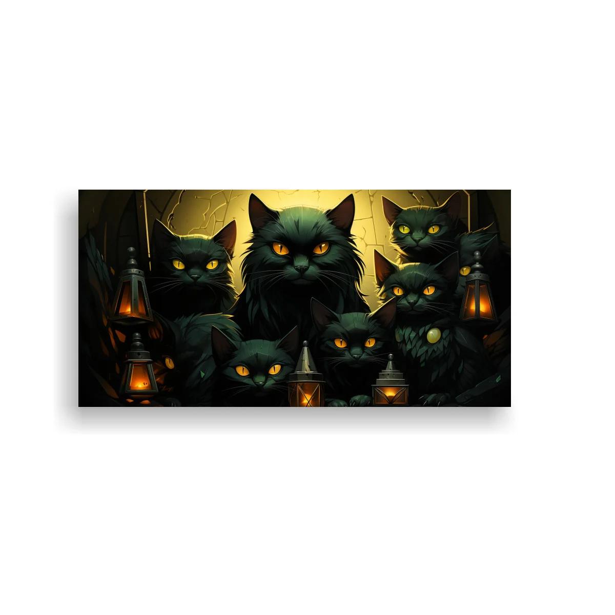 Cuadro grupo de gatos negros con gran resplandor circular — imagen principal