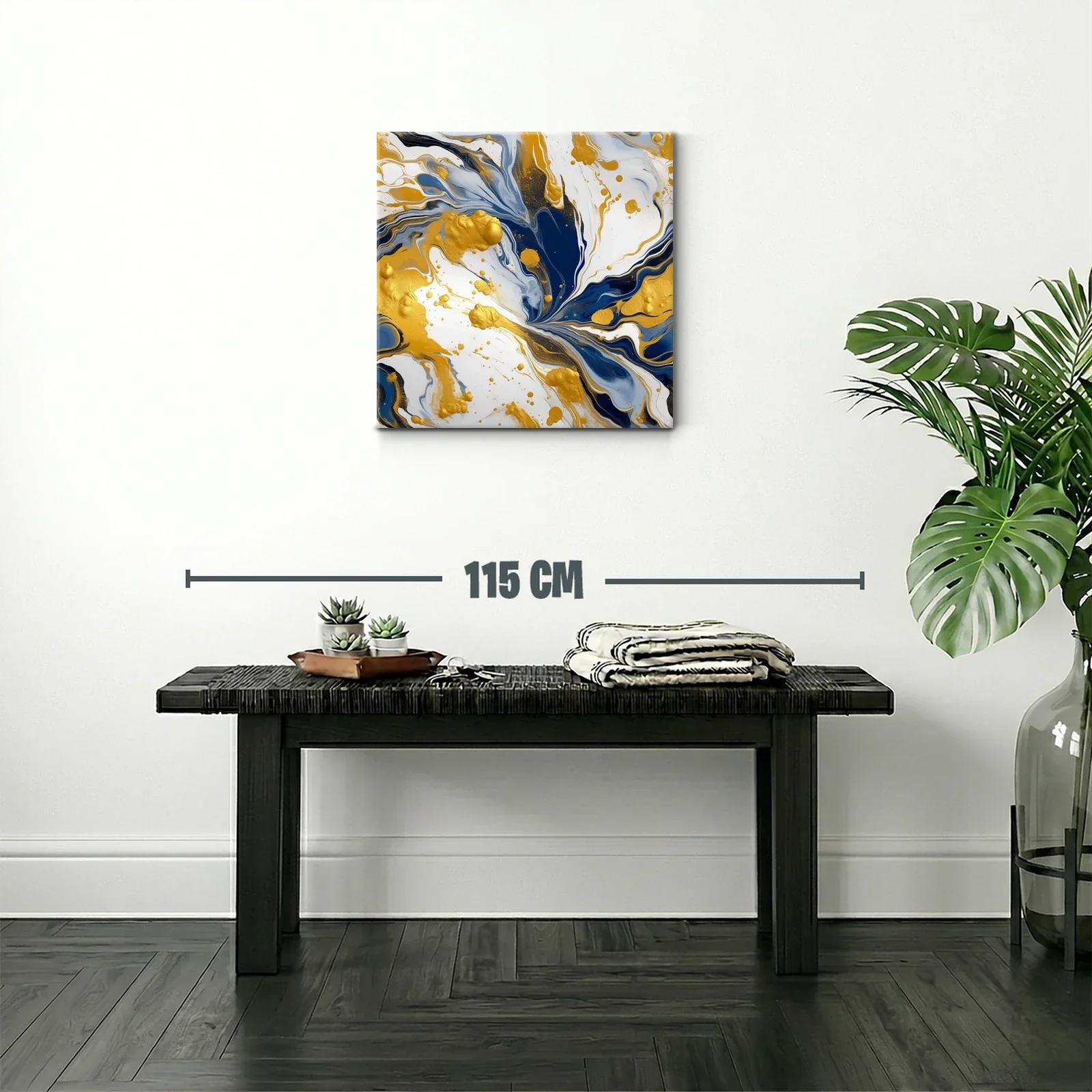 Cuadro abstracto con tonos dorados y azules intensos — miniatura 2