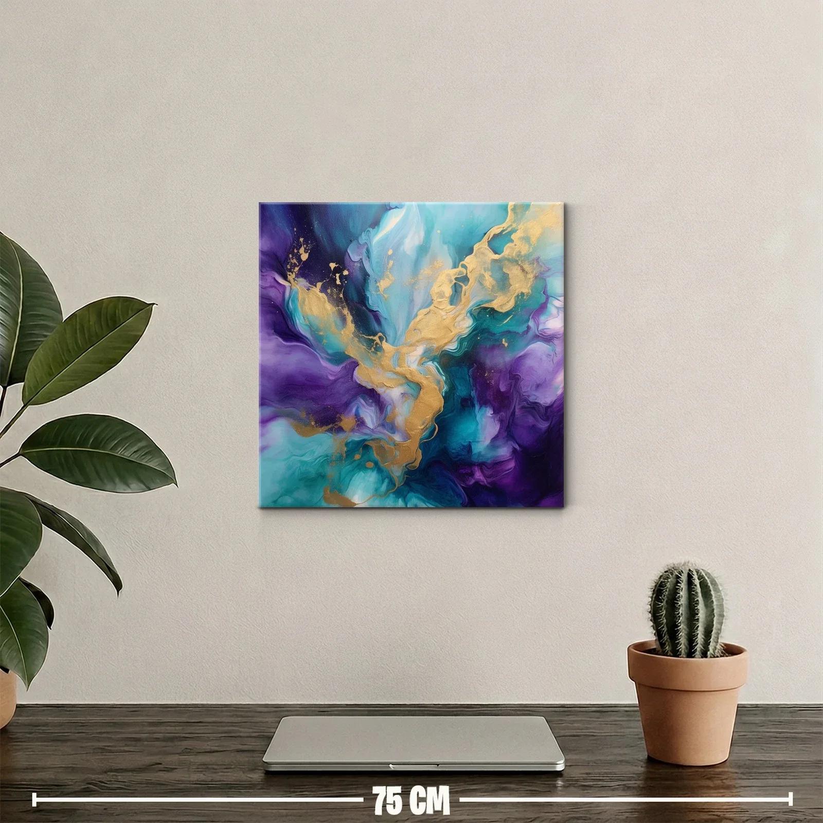 Cuadro Abstracto con Tono Azul y Dorado Vibrante — miniatura 2