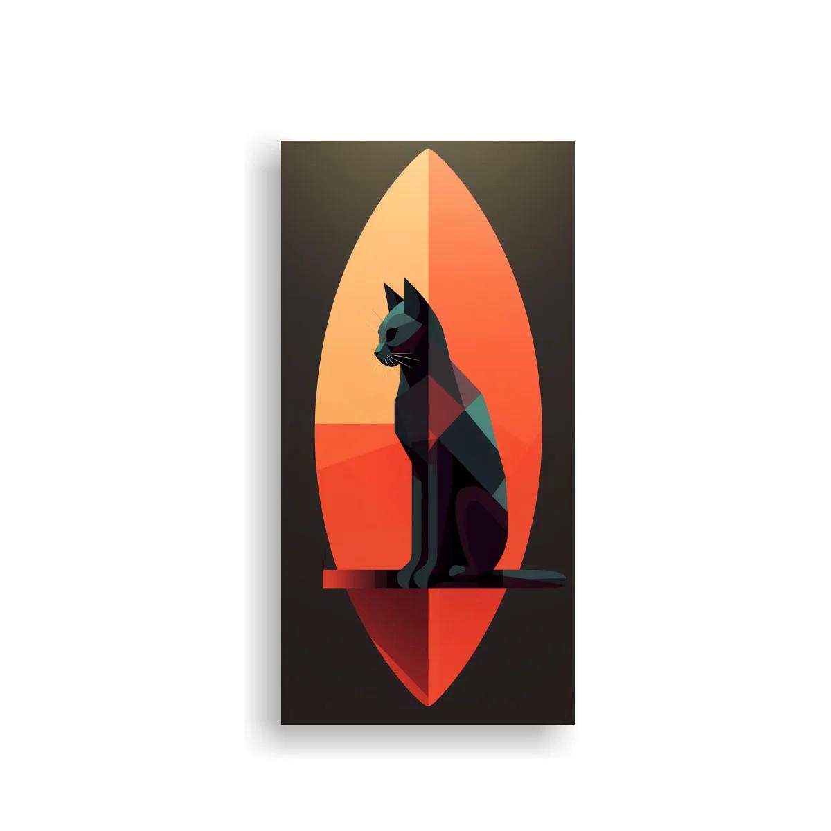 Cuadro gato negro con tabla de surf — imagen principal