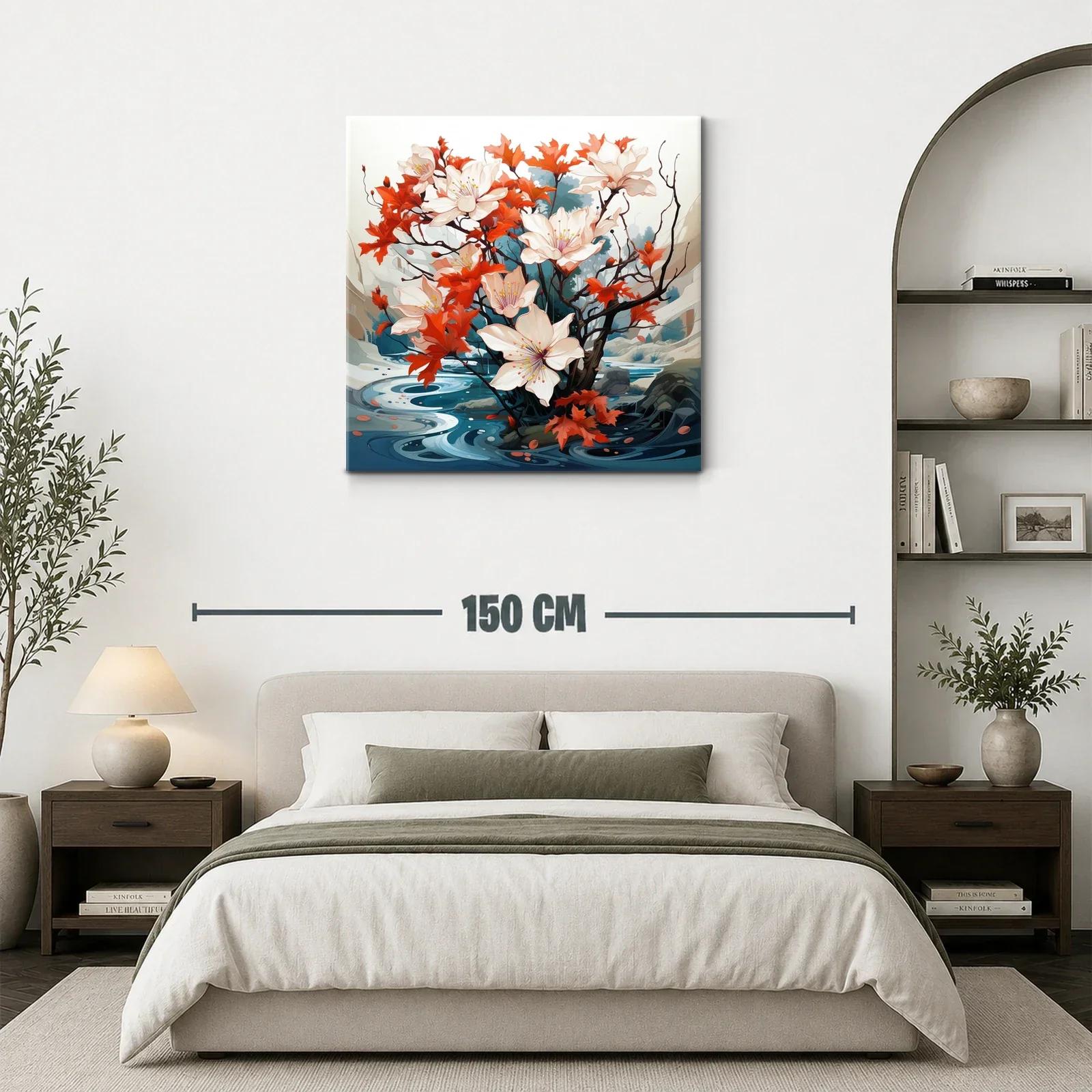 Flores blancas y hojas otoñales sobre fondo fluvial — miniatura 3