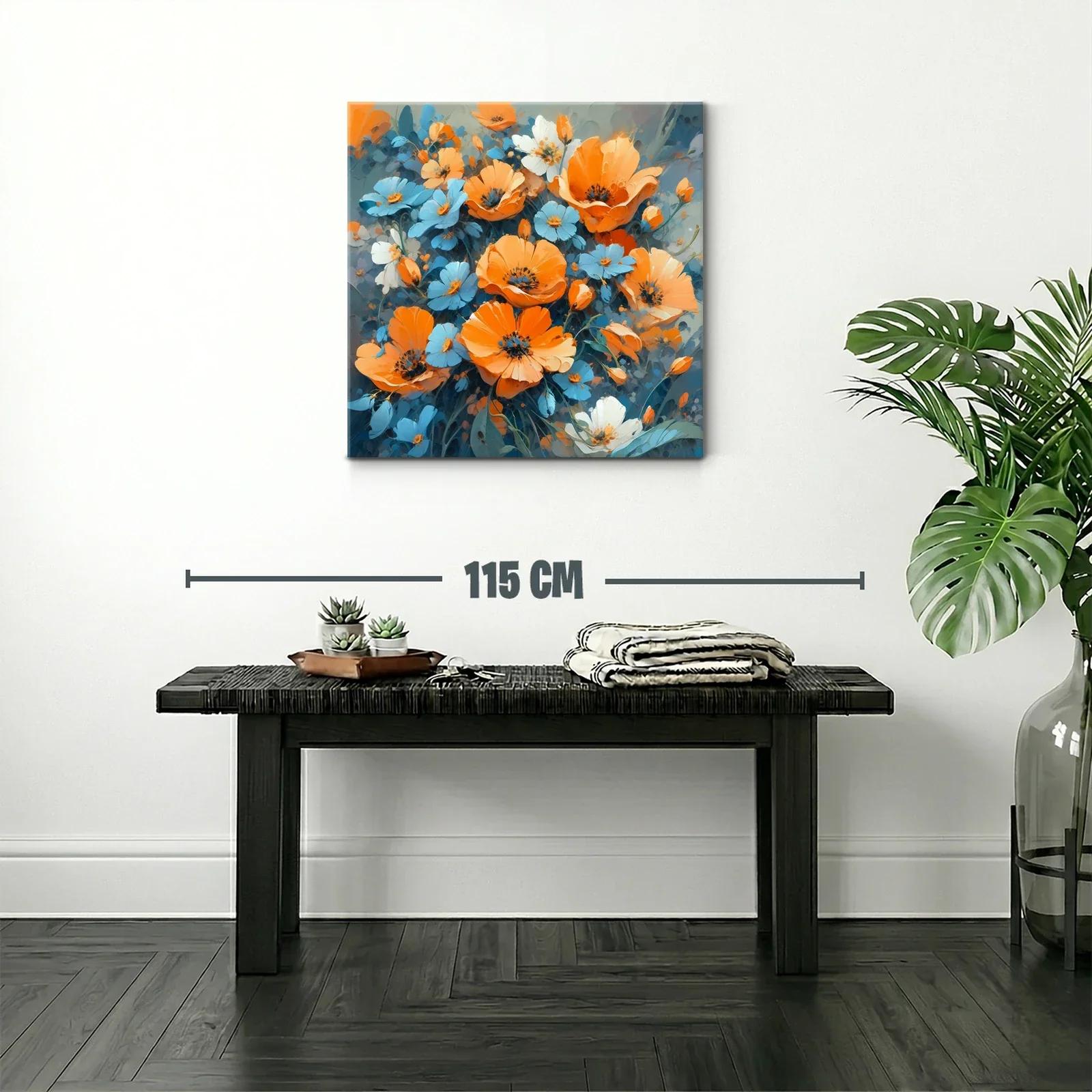 Cuadro floral vibrante en tonos naranja y azul — miniatura 2