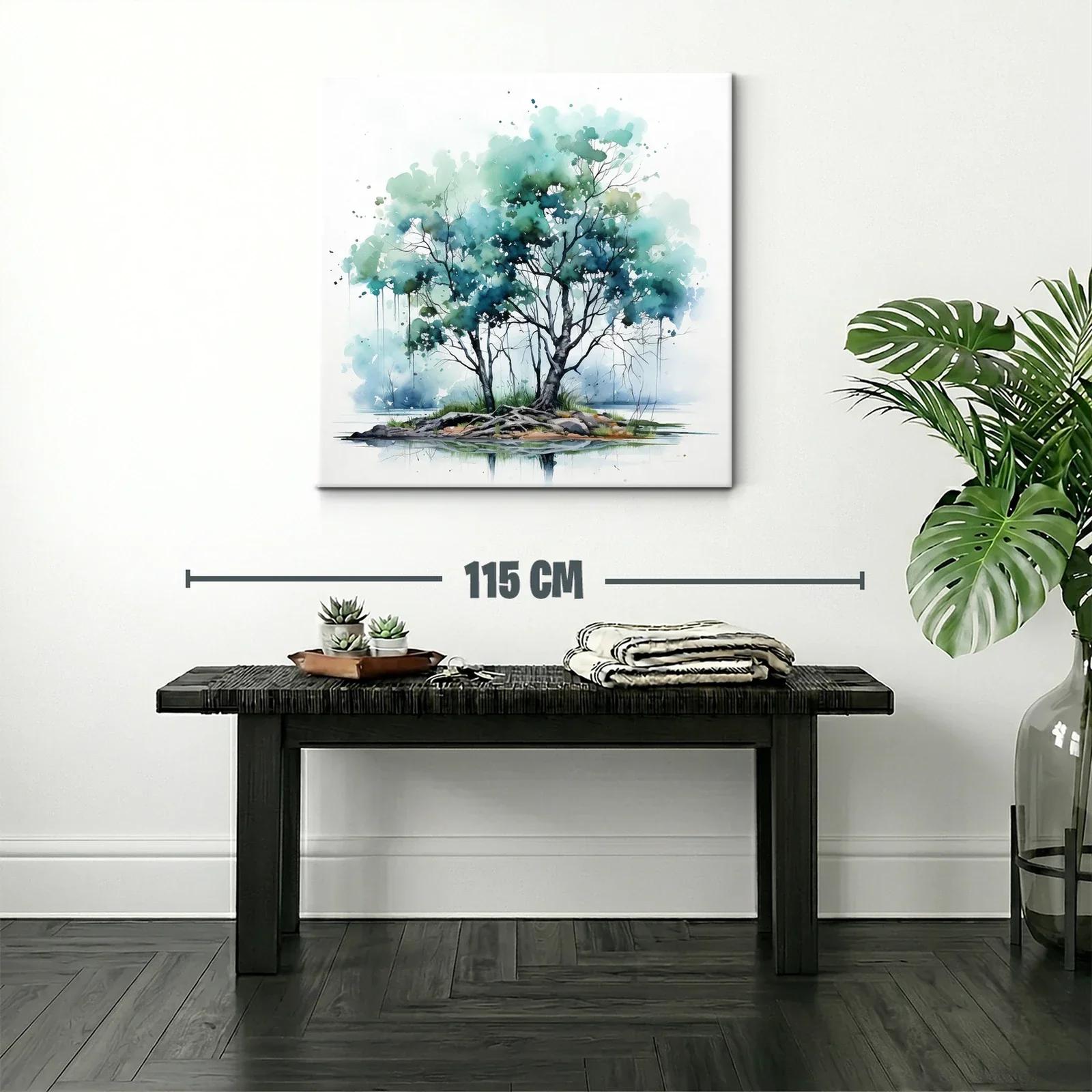 Árbol en isla con tonos verdes y azules serenos — miniatura 2