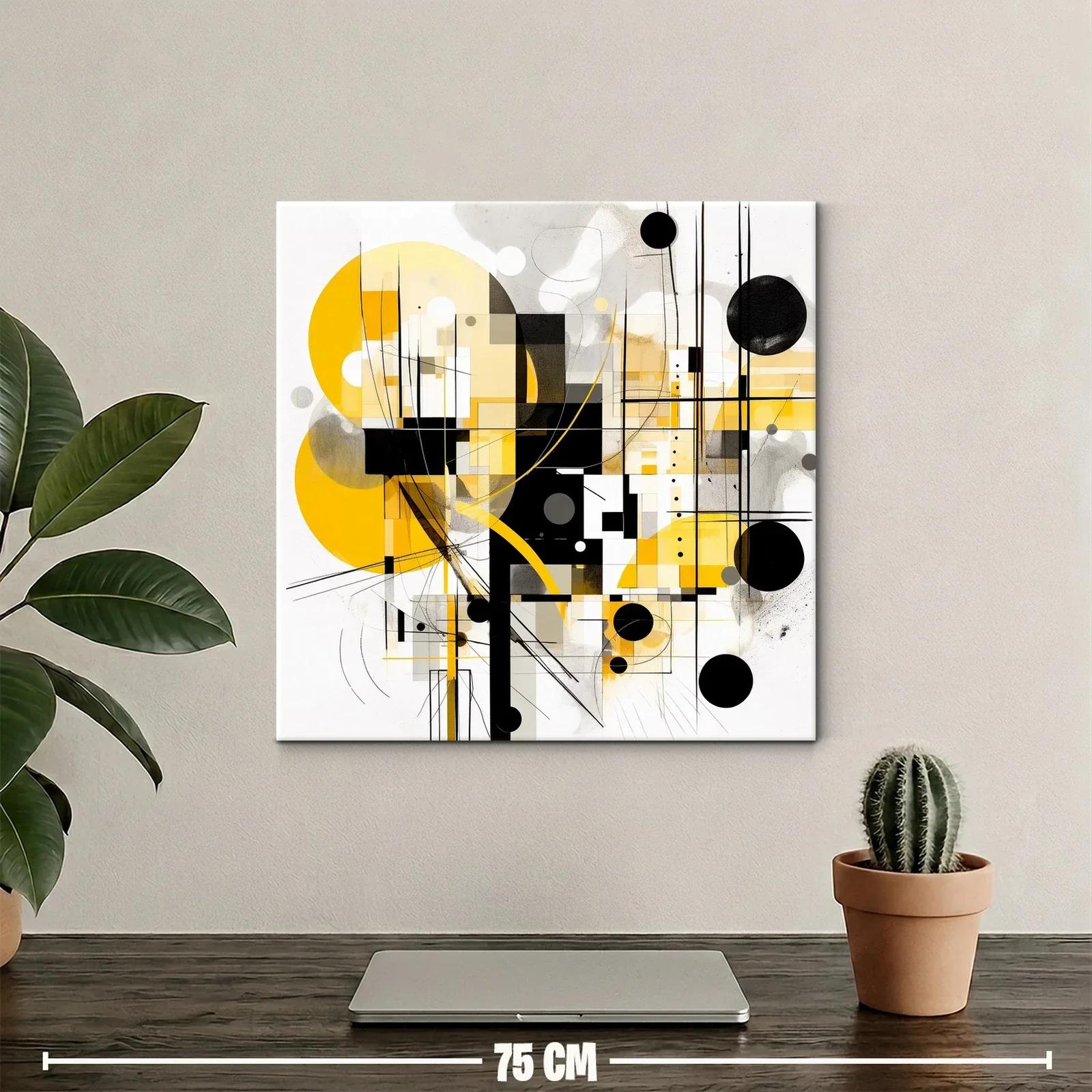 Cuadro abstracto con formas geométricas en tonos amarillos — miniatura 2