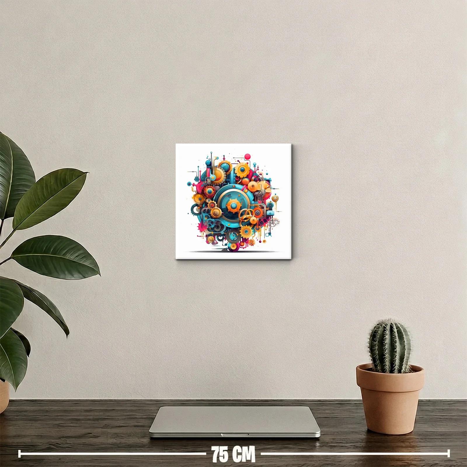 Cuadro decorativo con engranajes coloridos y diseño mecánico — miniatura 2