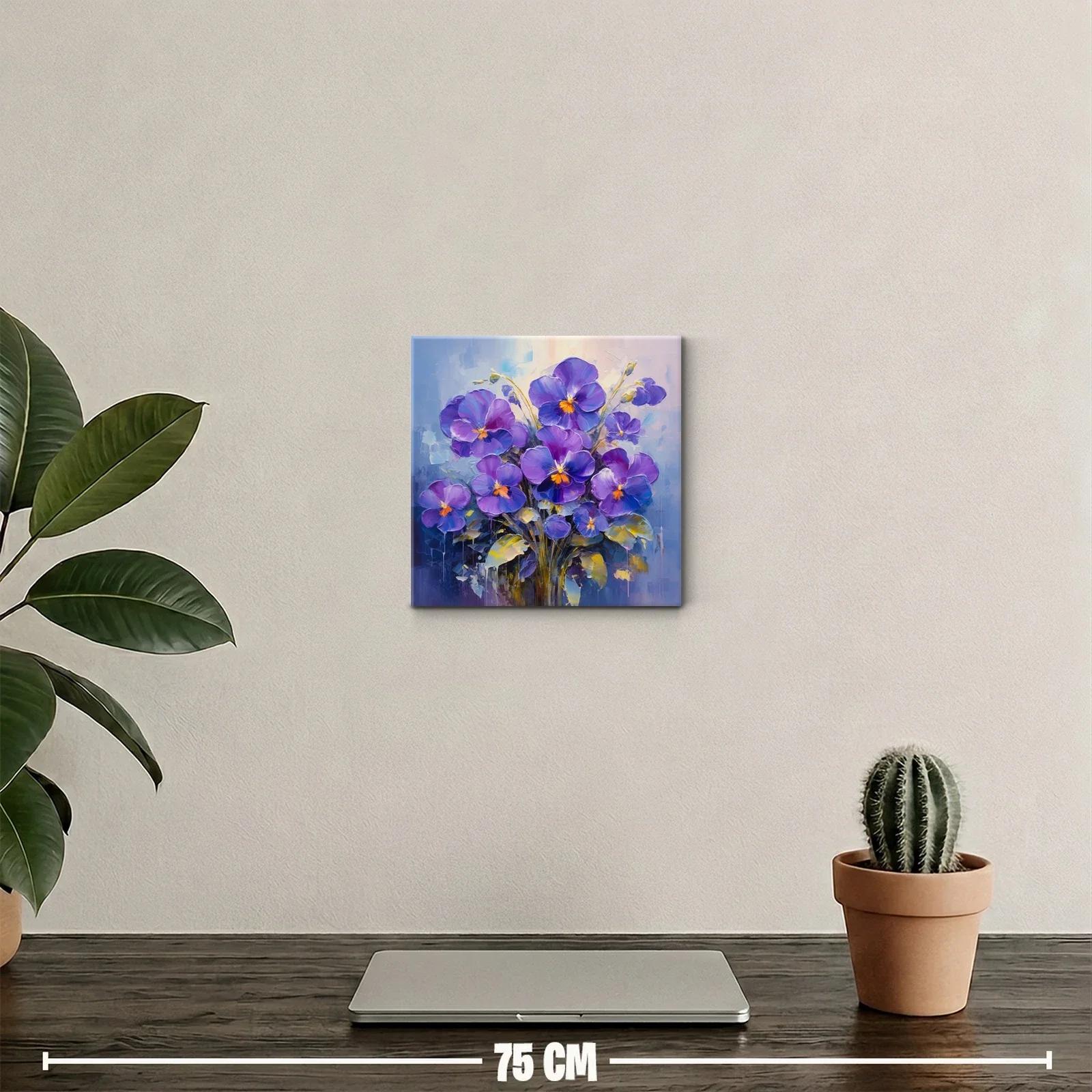 Cuadro moderno con flamantes flores violetas y detalles cálidos — miniatura 2