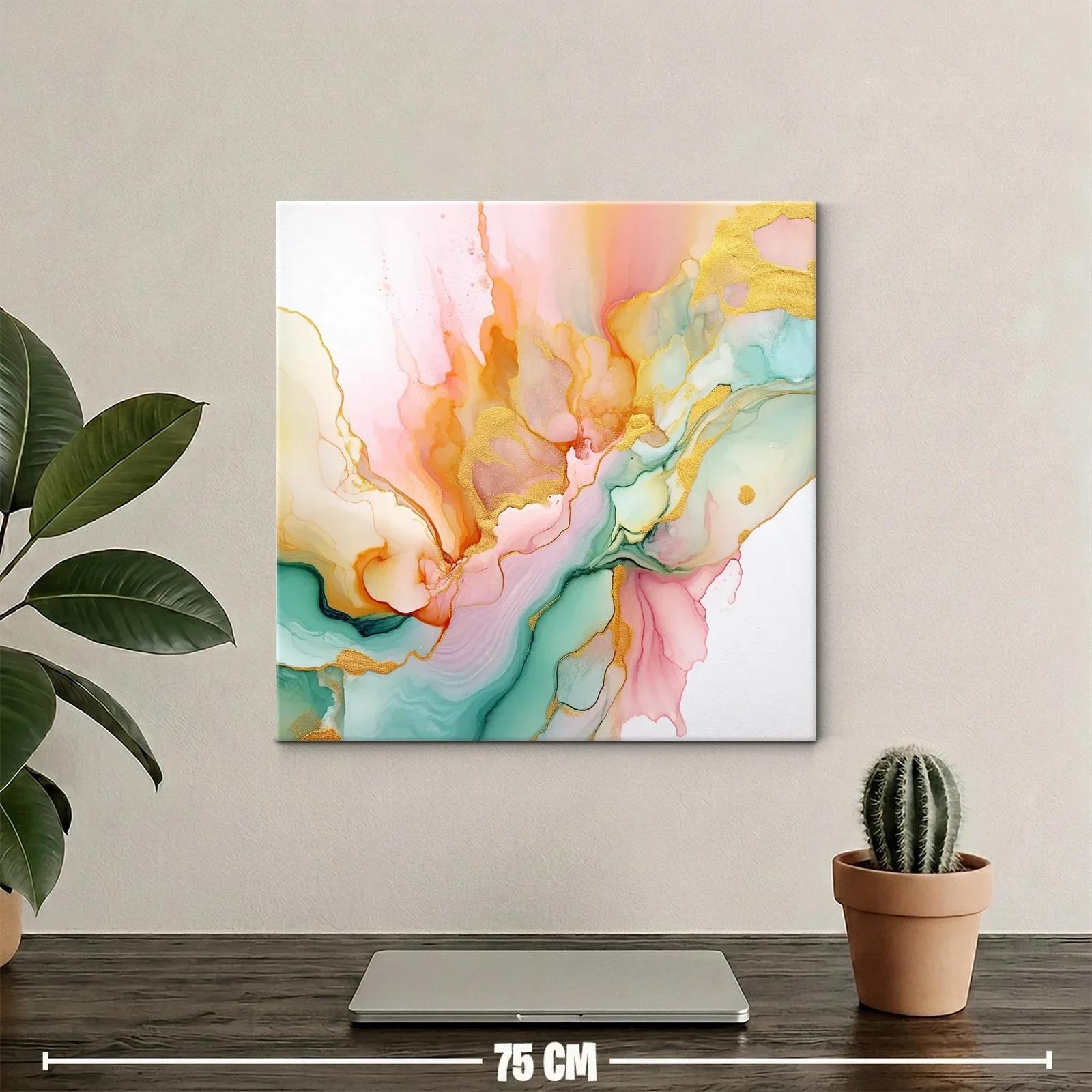 Cuadro Abstracto con Tonos Dorados y Pasteles Suaves — miniatura 2