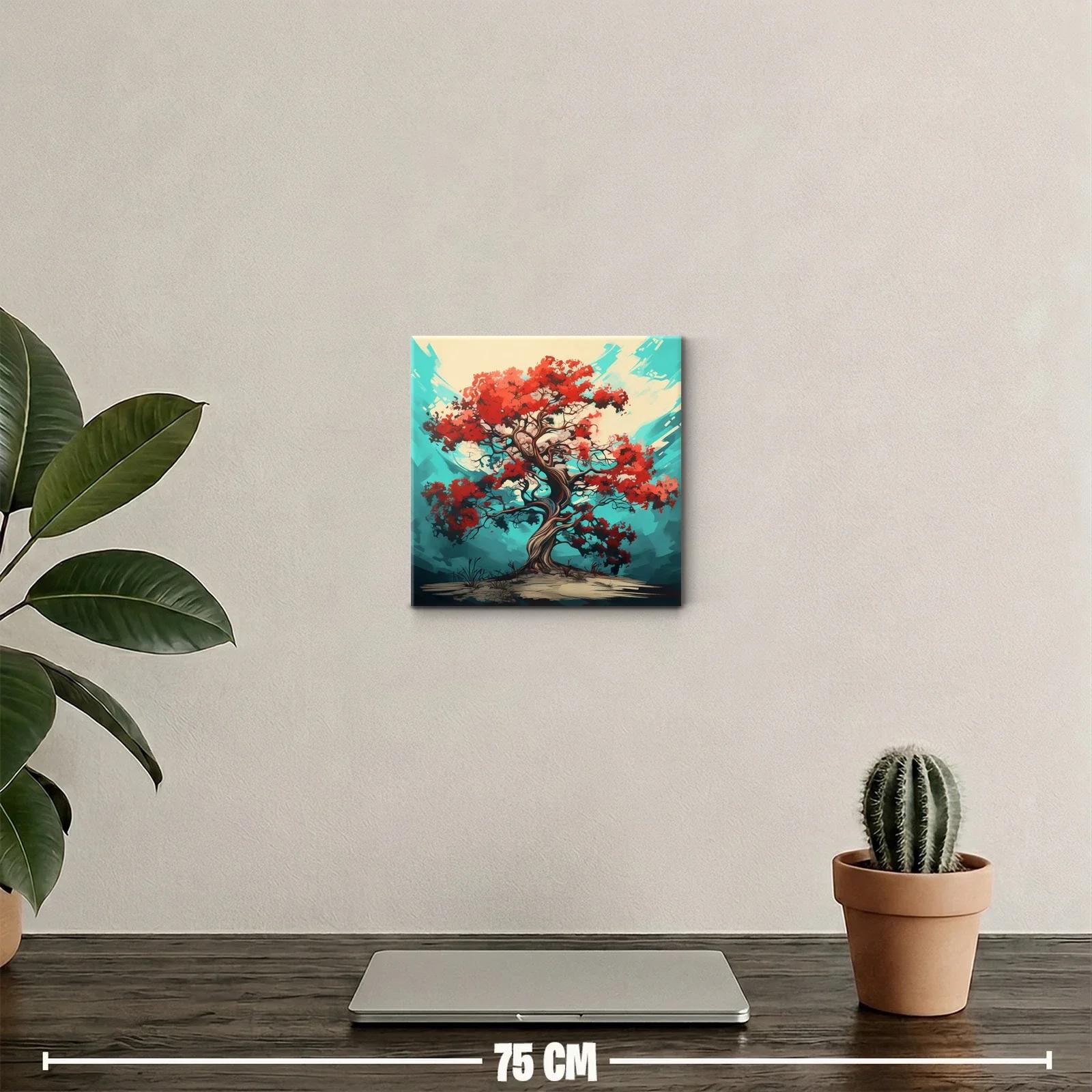 Árbol de vida con follaje rojo vibrante sobre fondo azul — miniatura 2