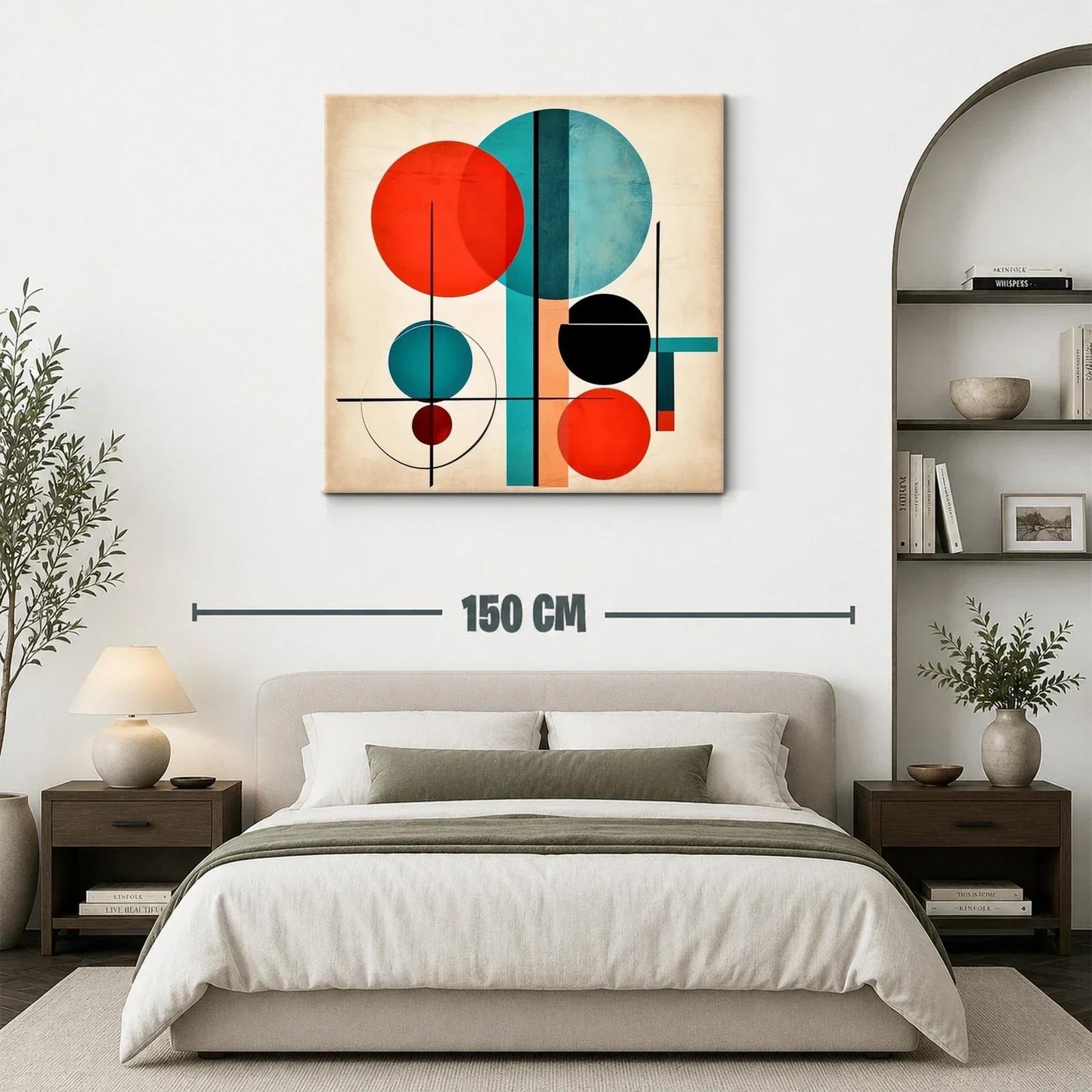 Cuadro abstracto con círculos en tonos rojo y azul vibrante — miniatura 3