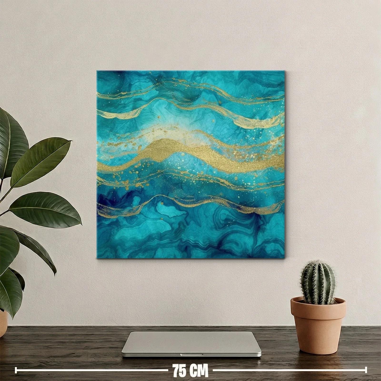 Cuadro abstracto con tonos turquesa y dorados brillantes — miniatura 2