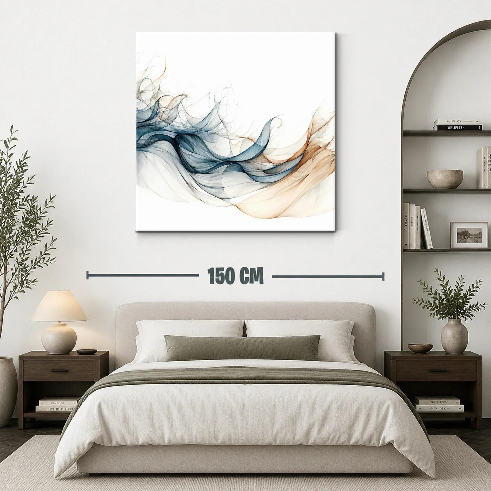 Arte abstracto con suaves ondas en tonos azules y beige — miniatura 3