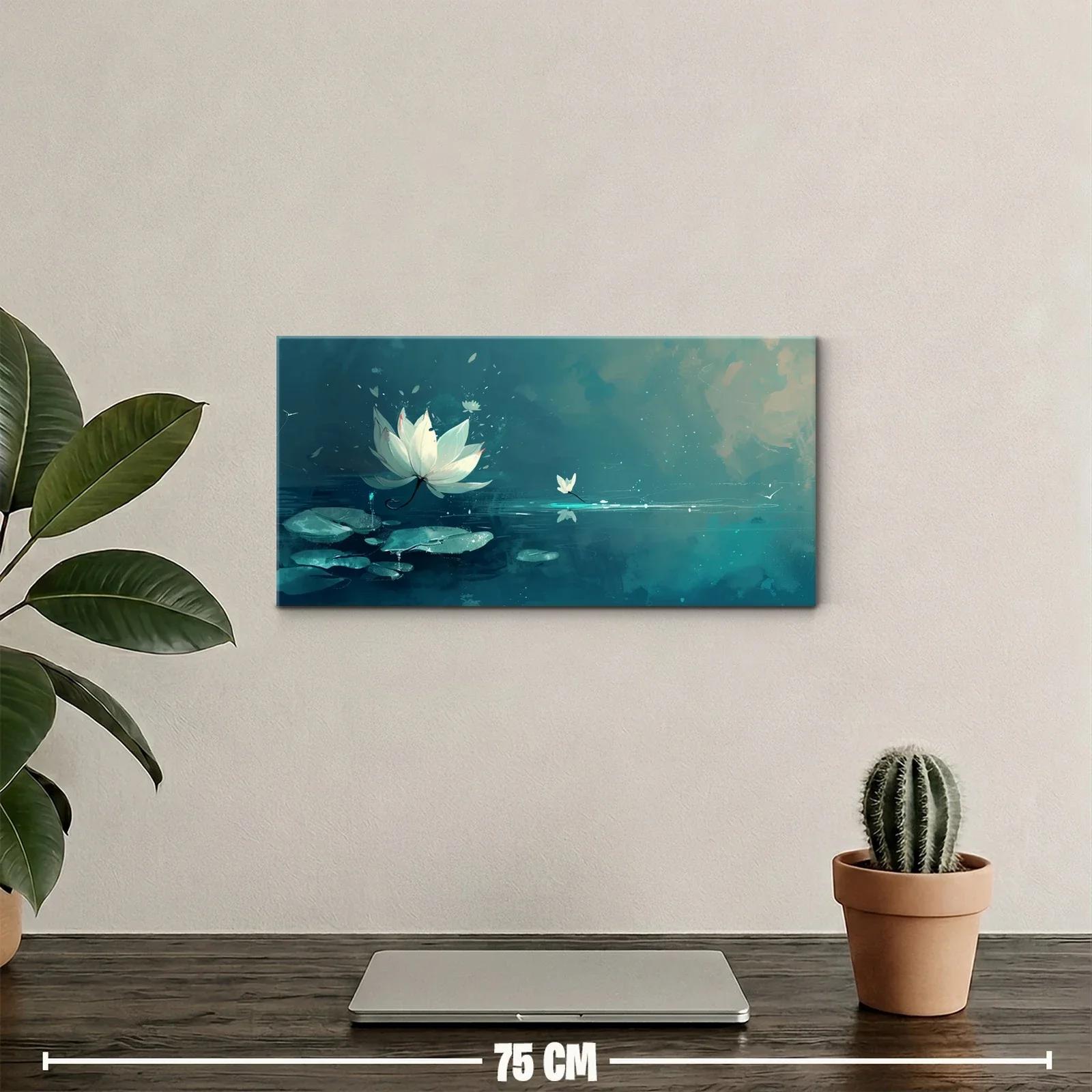 Cuadro flor de loto blanca con agua menta y destellos suaves — miniatura 2