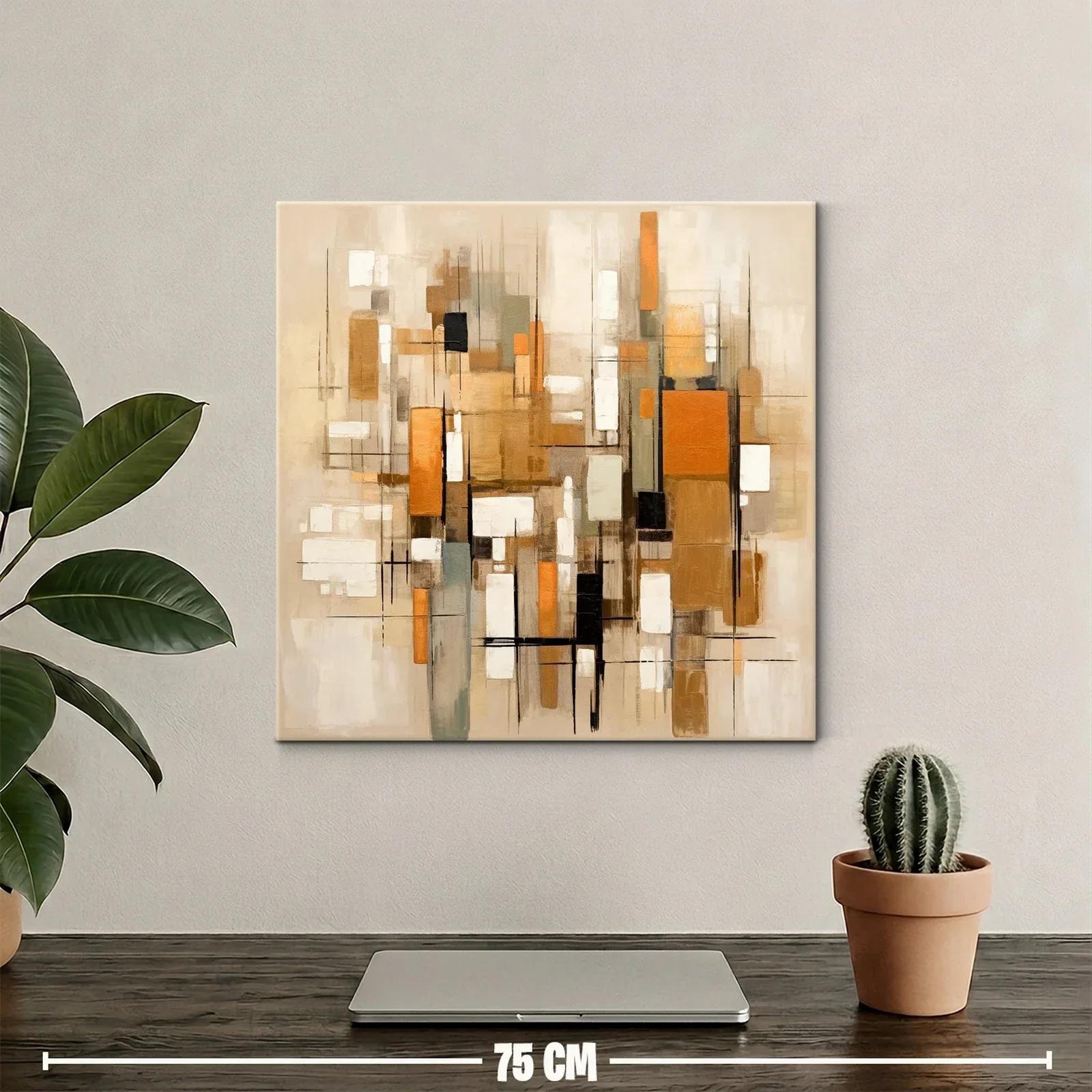 Cuadro abstracto con formas geométricas y tonos cálidos — miniatura 2