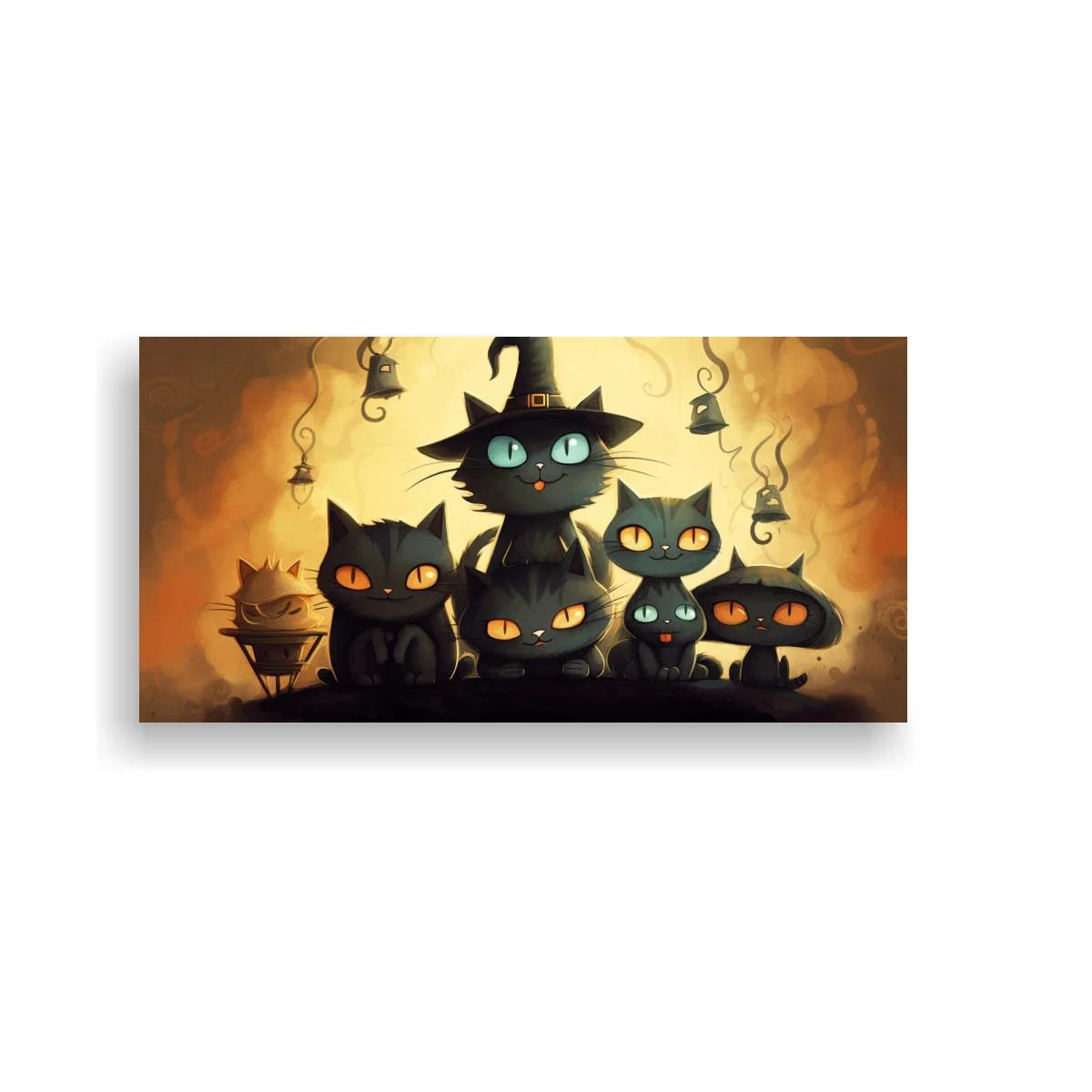 Cuadro grupo de gatos negros con sombrero de bruja — imagen principal