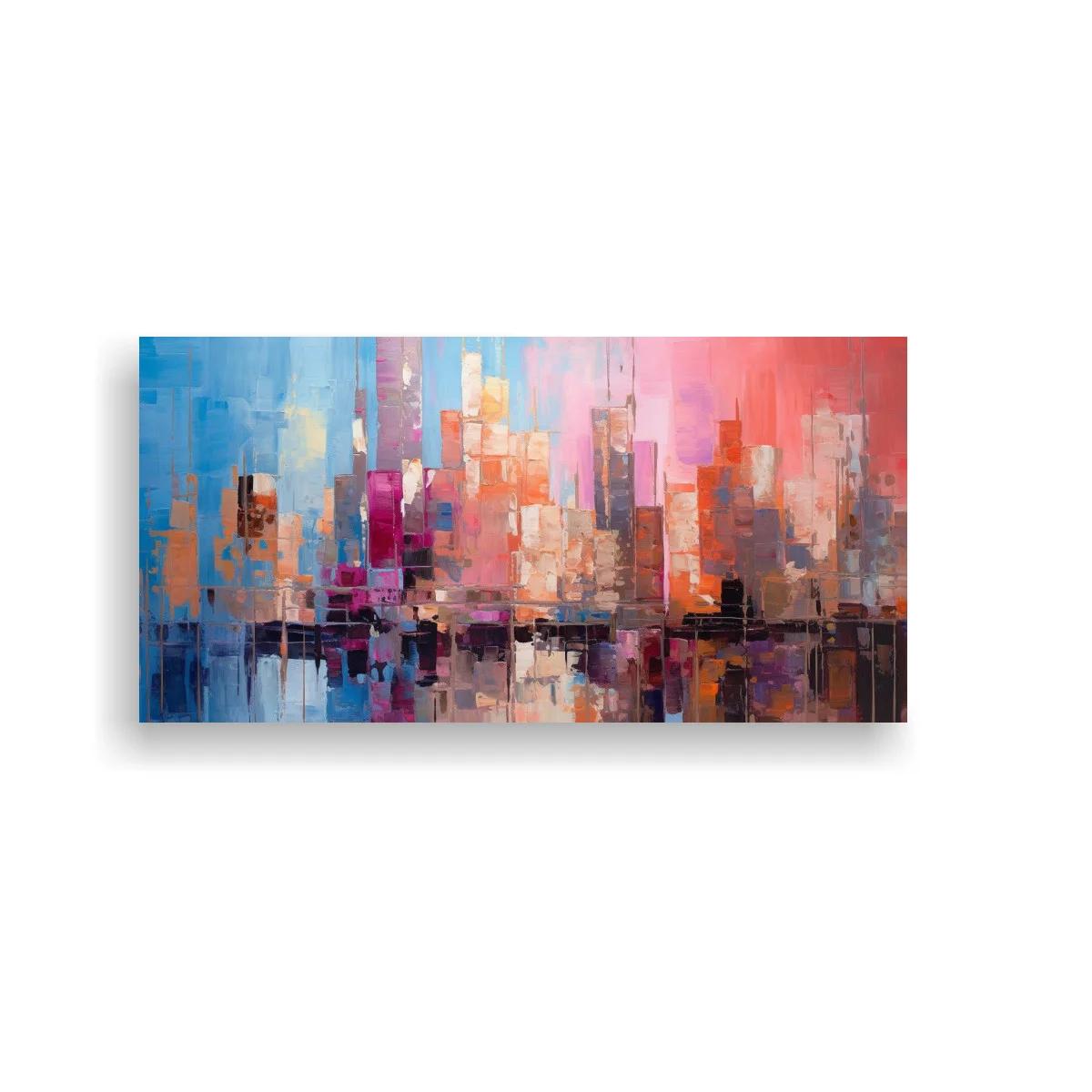 Cuadro skyline urbana abstracta en tonos lila y coral — imagen principal