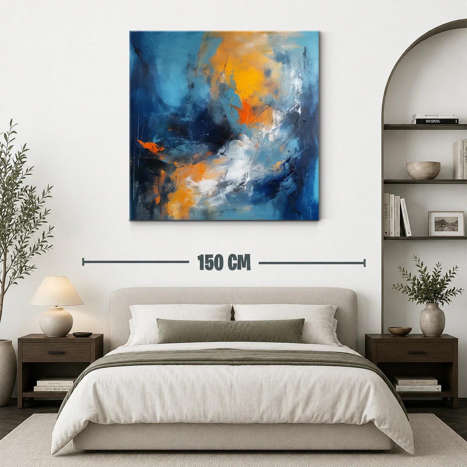 Cuadro abstracto con vibrantes tonos azules y naranjas — miniatura 3
