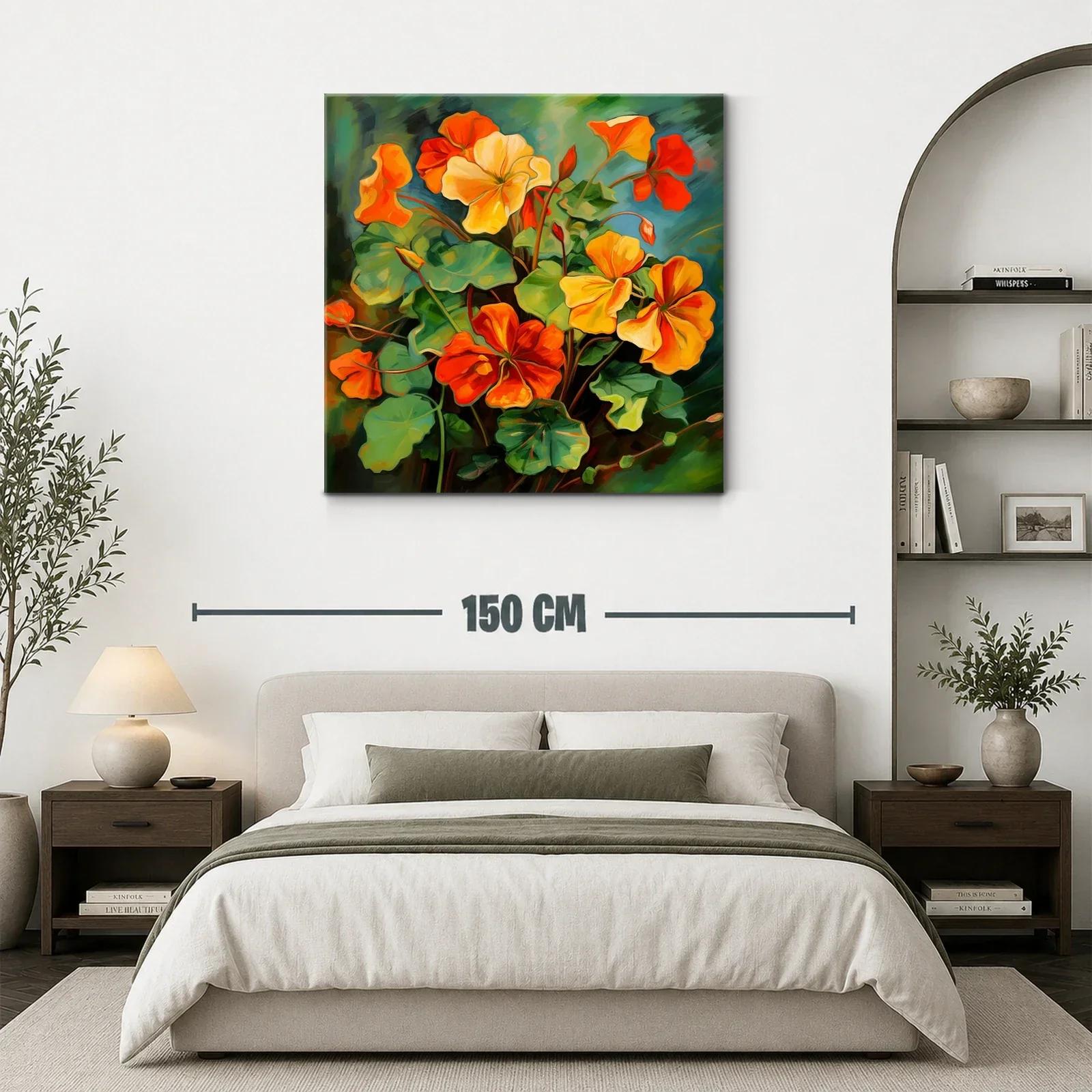 Cuadro vibrante con flores en tonos cálidos y verdes — miniatura 3