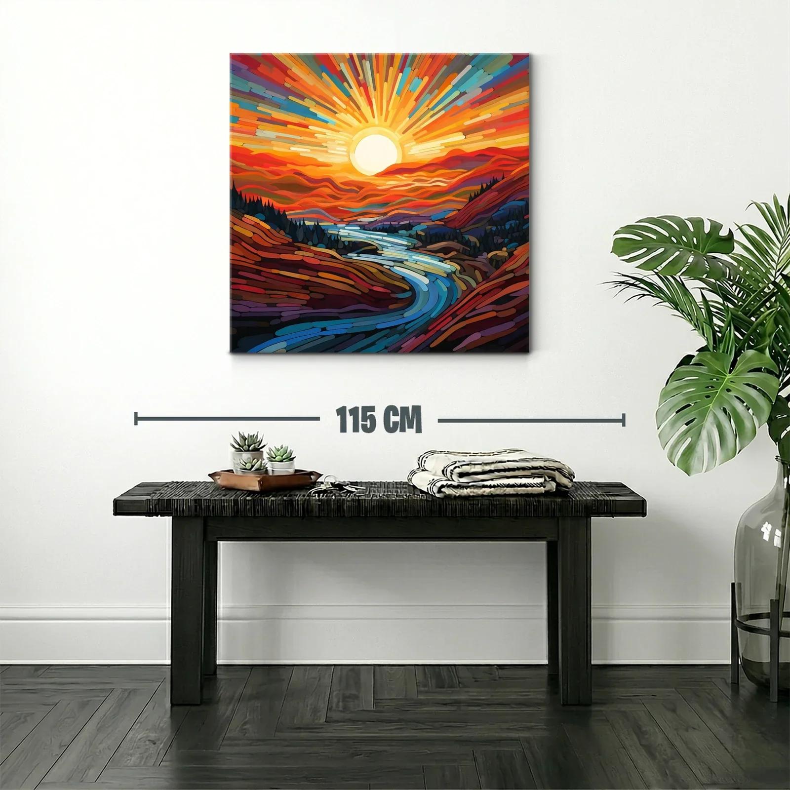 Paisaje vibrante con río y sol radiante al amanecer — miniatura 2