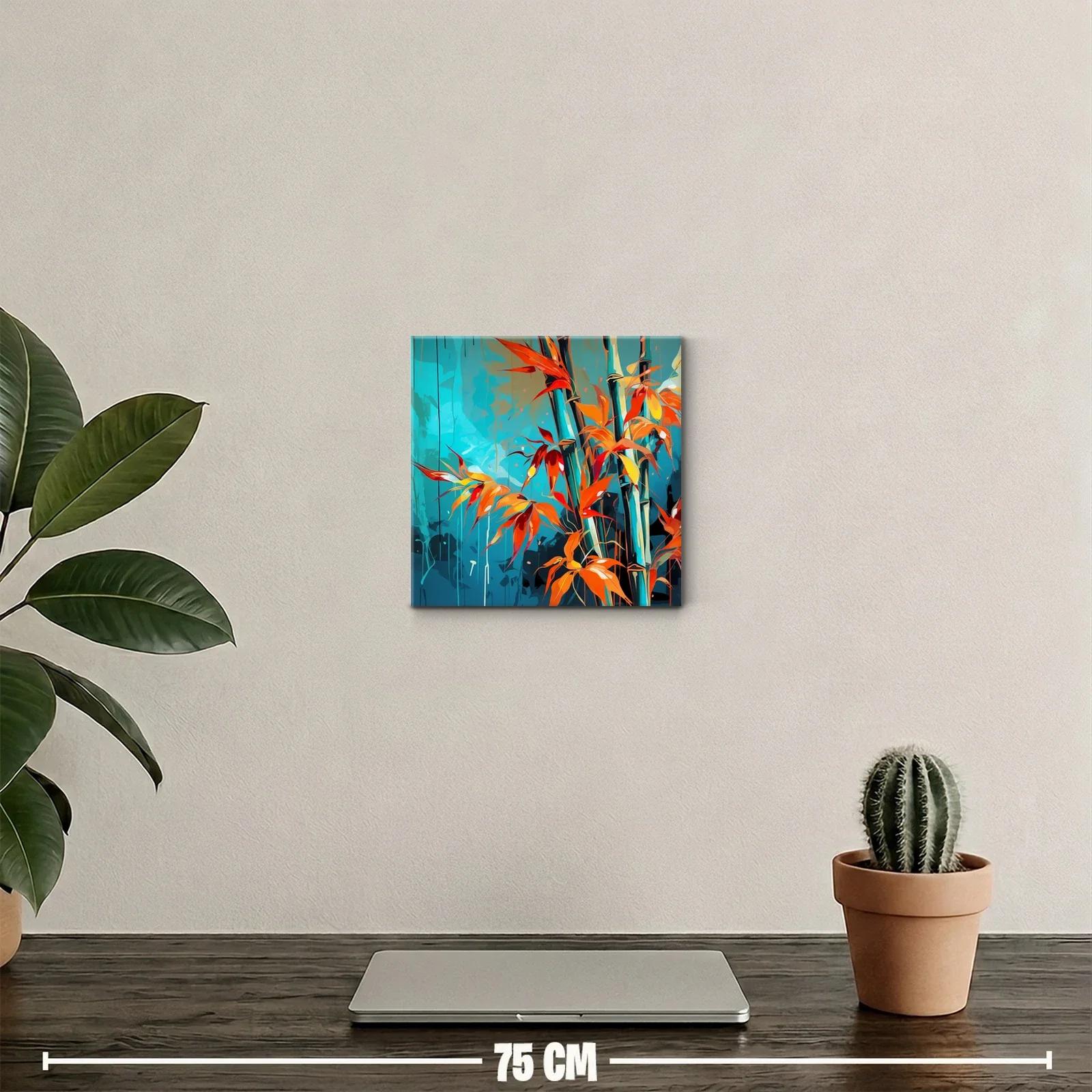 Cuadro decorativo con bambú y hojas en tonos vibrantes — miniatura 2