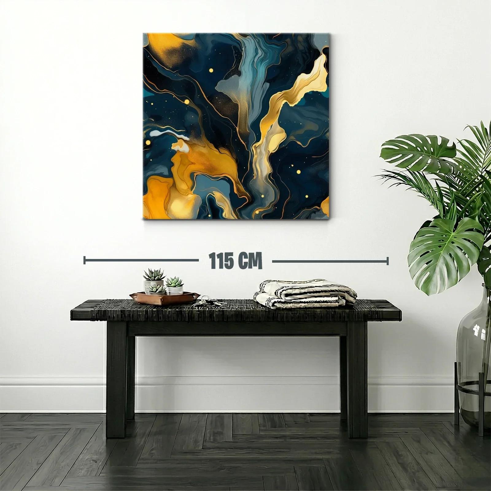 Cuadro abstracto con tonos dorados y azules intensos — miniatura 2