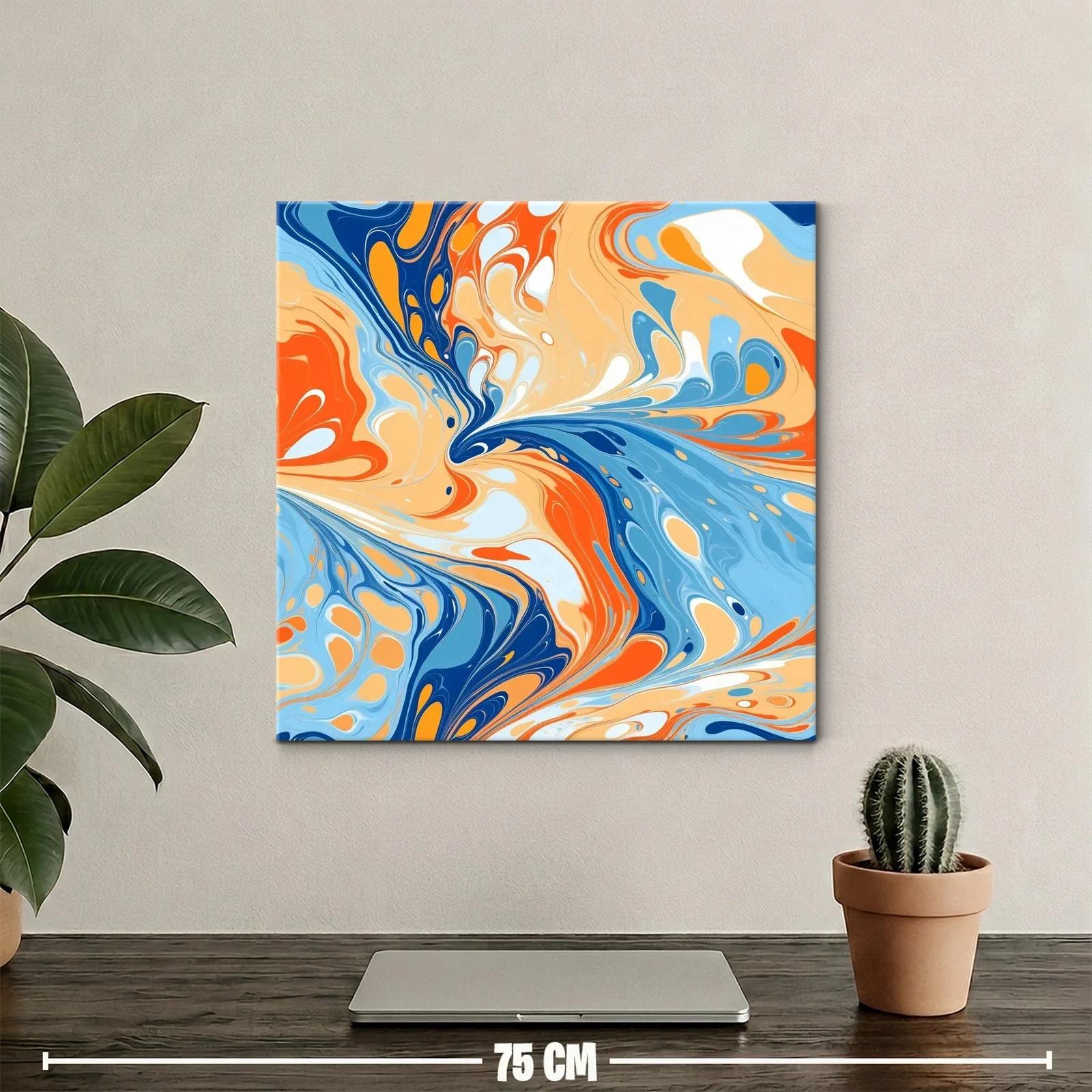 Cuadro abstracto con dinámicos remolinos en tonos cálidos y azules — miniatura 2