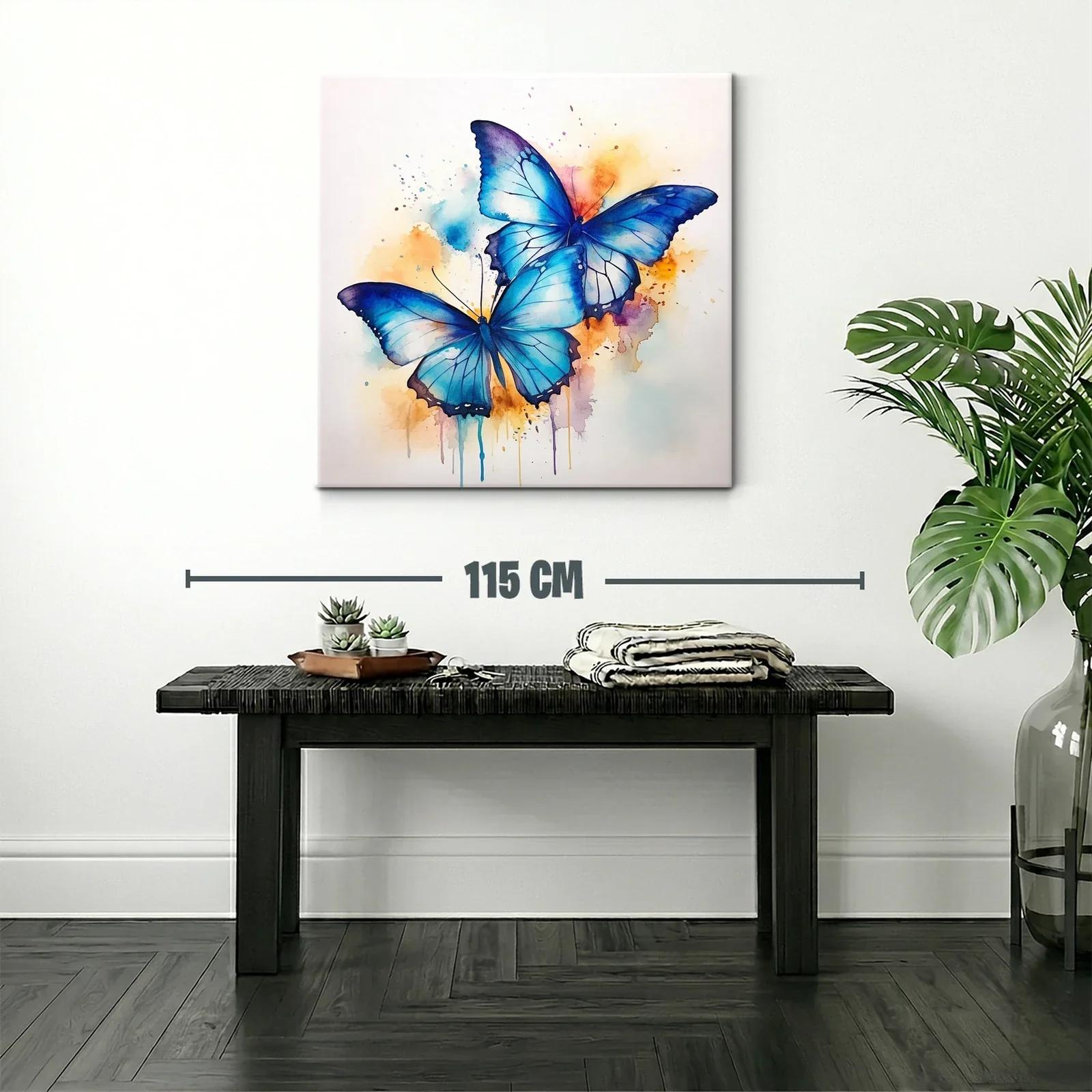 Mariposas azules con fondo en tonos cálidos vibrantes — miniatura 2
