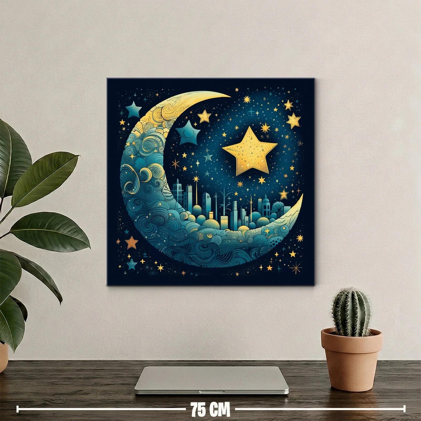 Ciudad mágica en luna azul y estrellas doradas — miniatura 2