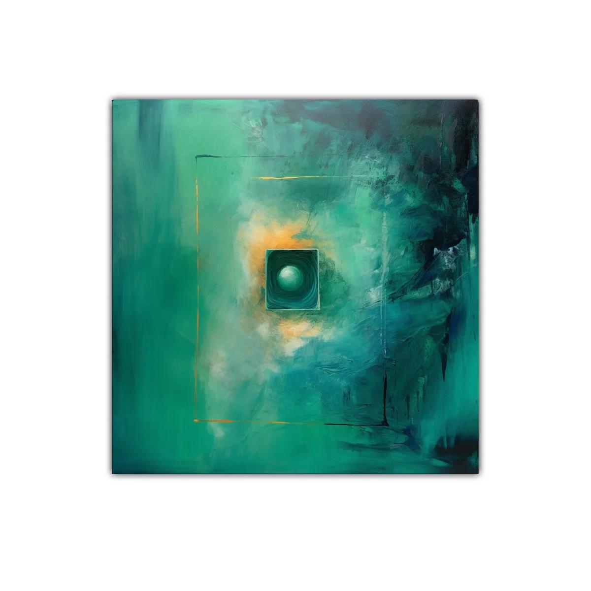 Cuadro abstracto con tonos verdes y destellos dorados — miniatura 1