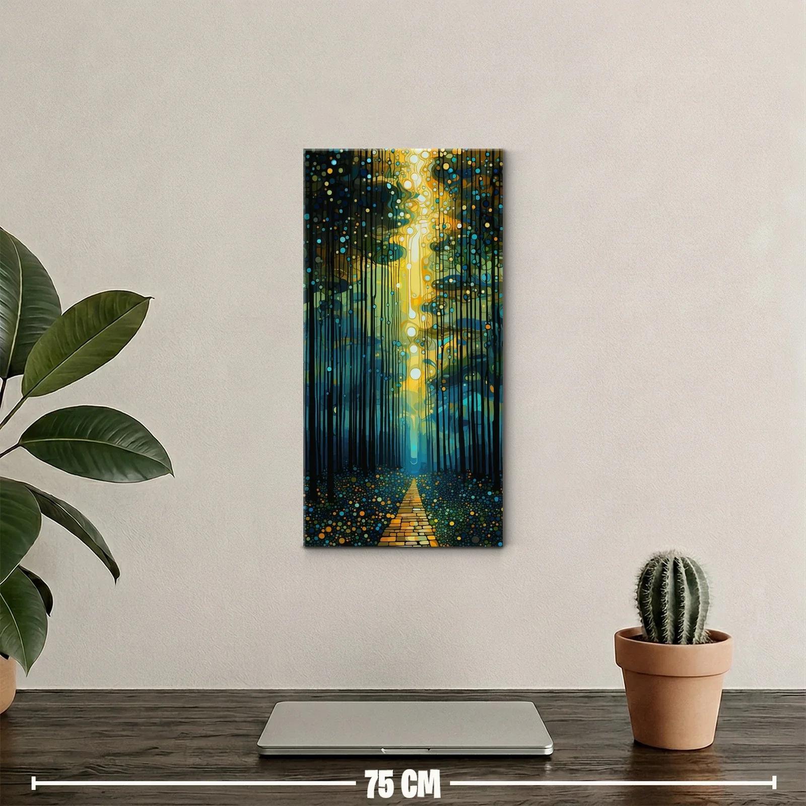 Cuadro bosque con sendero luminoso y columna dorada — miniatura 2