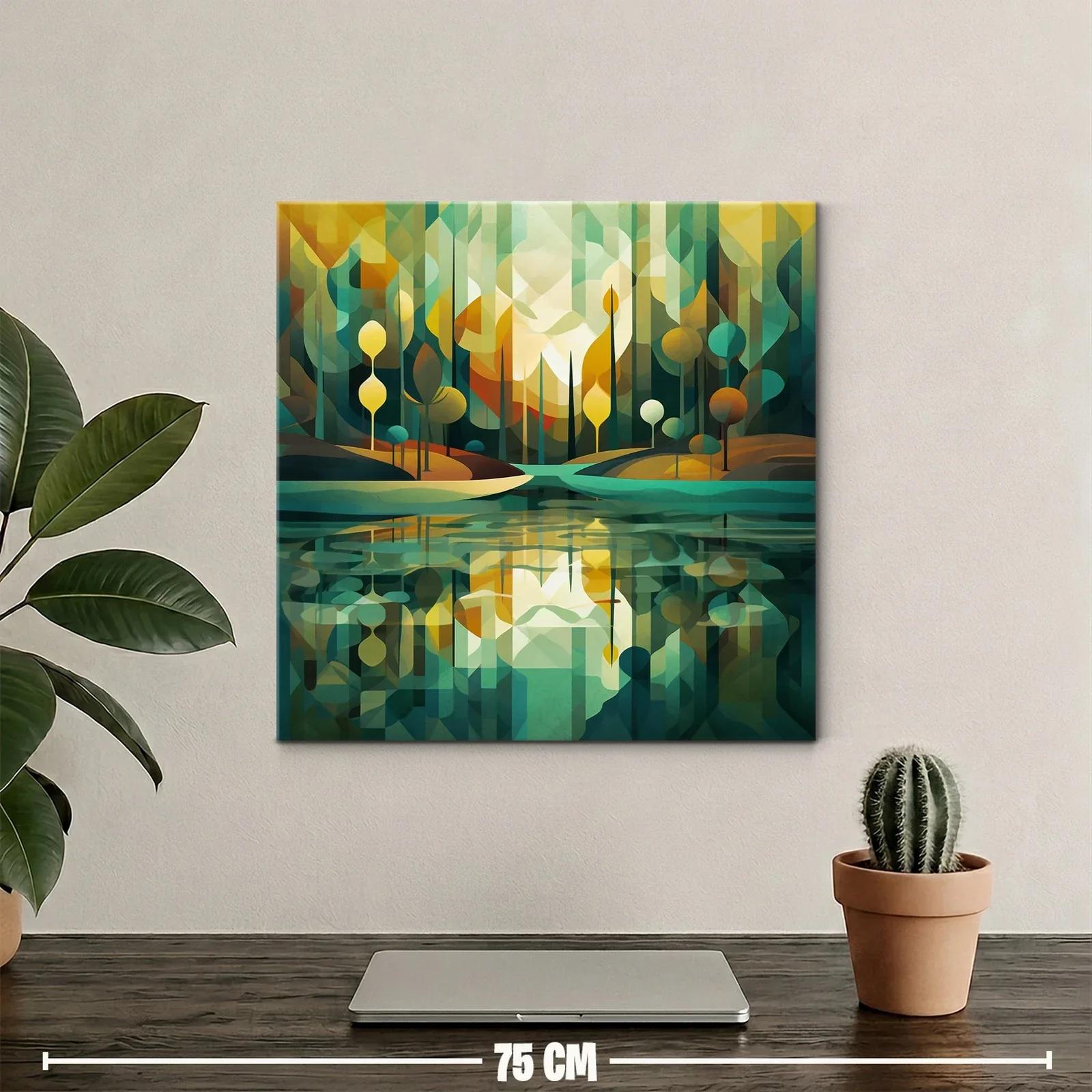 Paisaje abstracto con reflejos en tonos verdes y dorados — miniatura 2