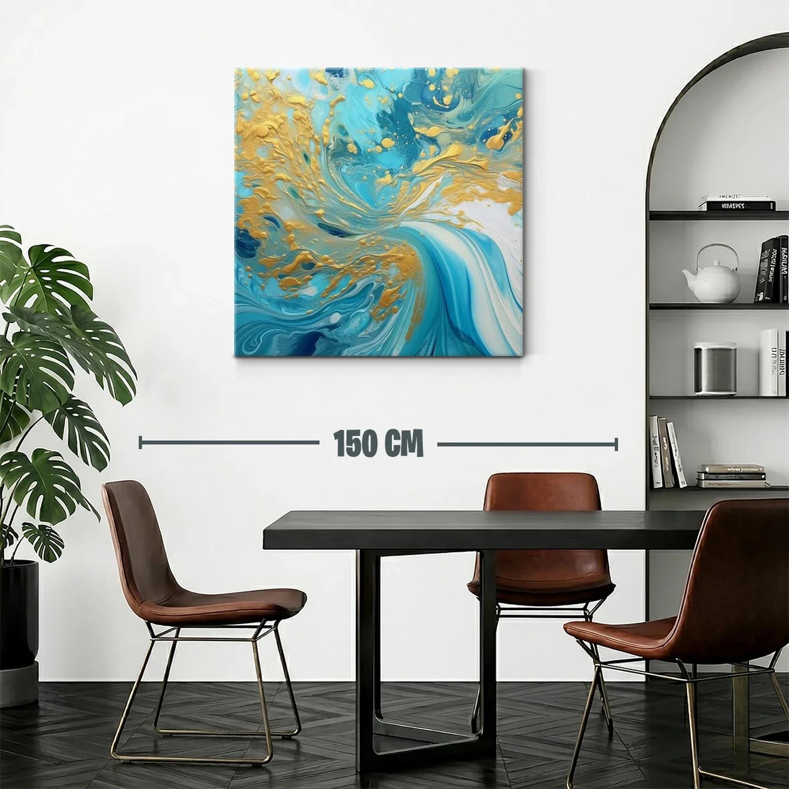 Cuadro abstracto con remolinos en azul y dorado elegante — miniatura 2