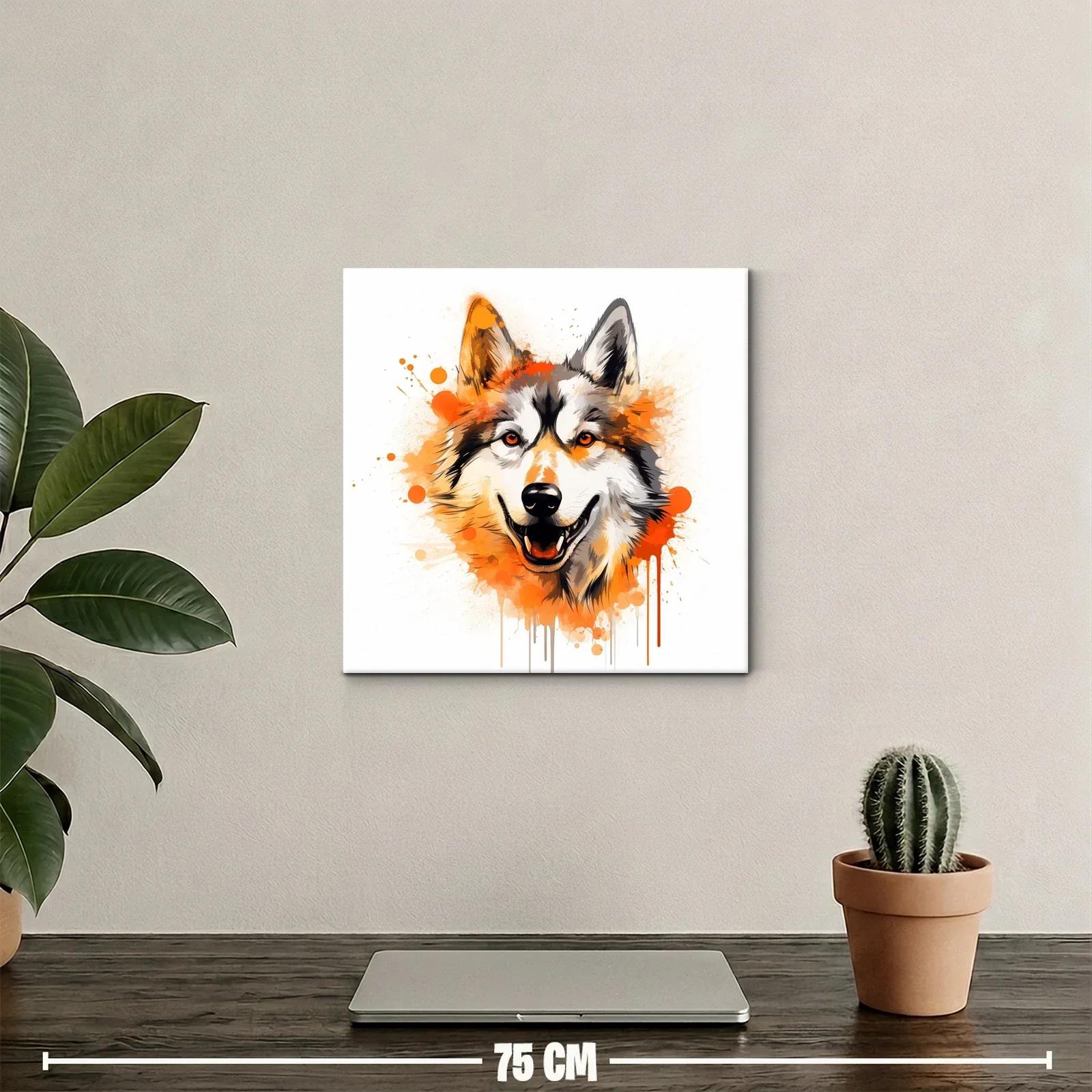 Cuadro moderno con ilustración vibrante de lobo sonriente — miniatura 2
