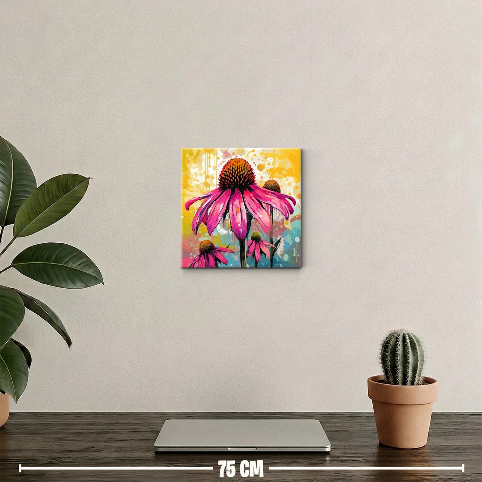 Vibrante cuadro floral con flores rosas y fondo colorido — miniatura 2