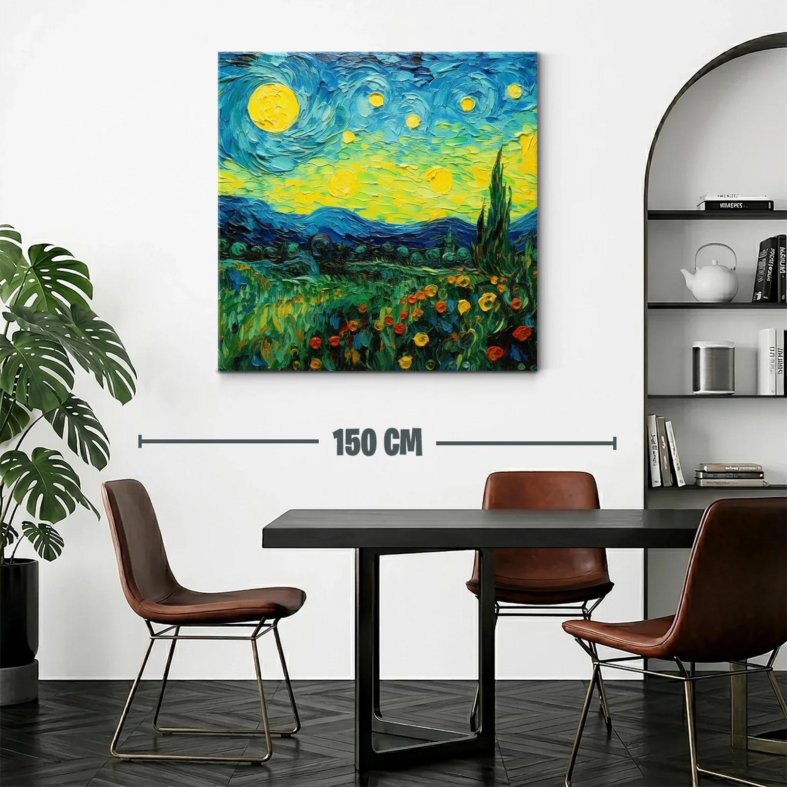 Paisaje nocturno vibrante con cielo estrellado y campo florido — miniatura 2