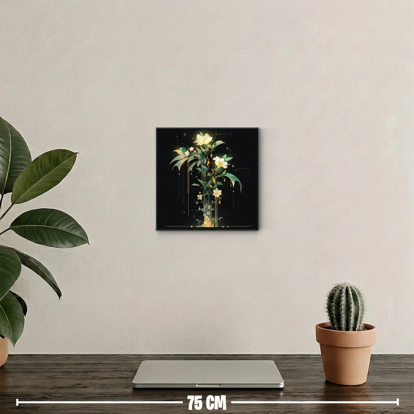 Cuadro decorativo en flores blancas con brillo dorado — miniatura 2