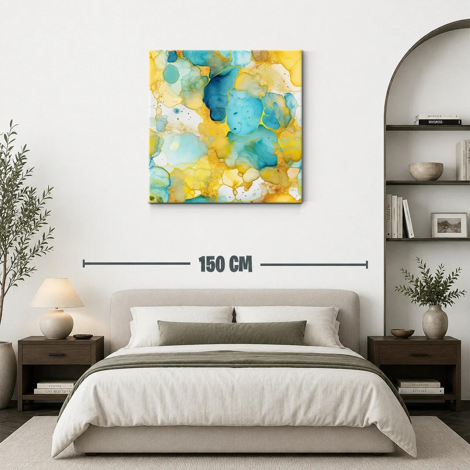 Cuadro abstracto en tonos turquesa y dorados vibrantes — miniatura 3