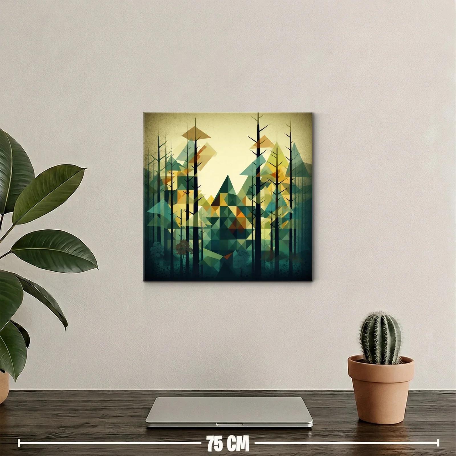 Bosque abstracto con triángulos en tonos verdes y ocres — miniatura 2