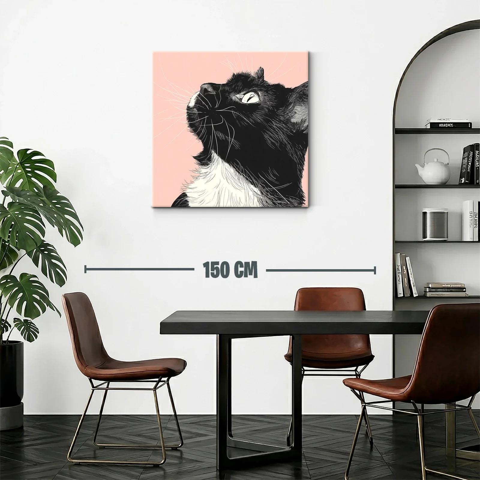 Retrato de gato negro y blanco con fondo rosa suave — miniatura 2