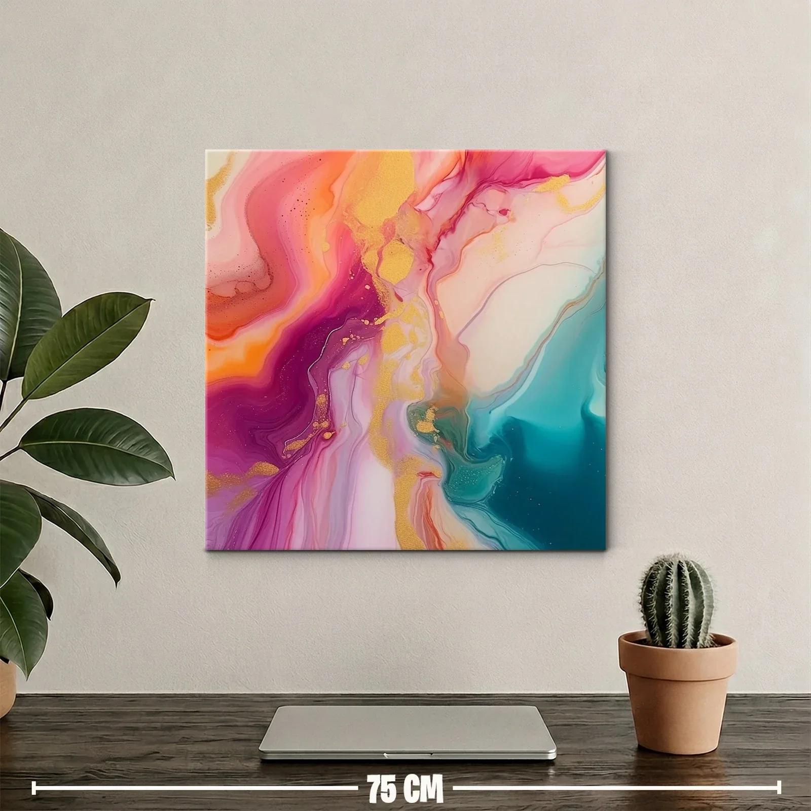Cuadro abstracto con vibrantes tonos rosas y azul turquesa — miniatura 2