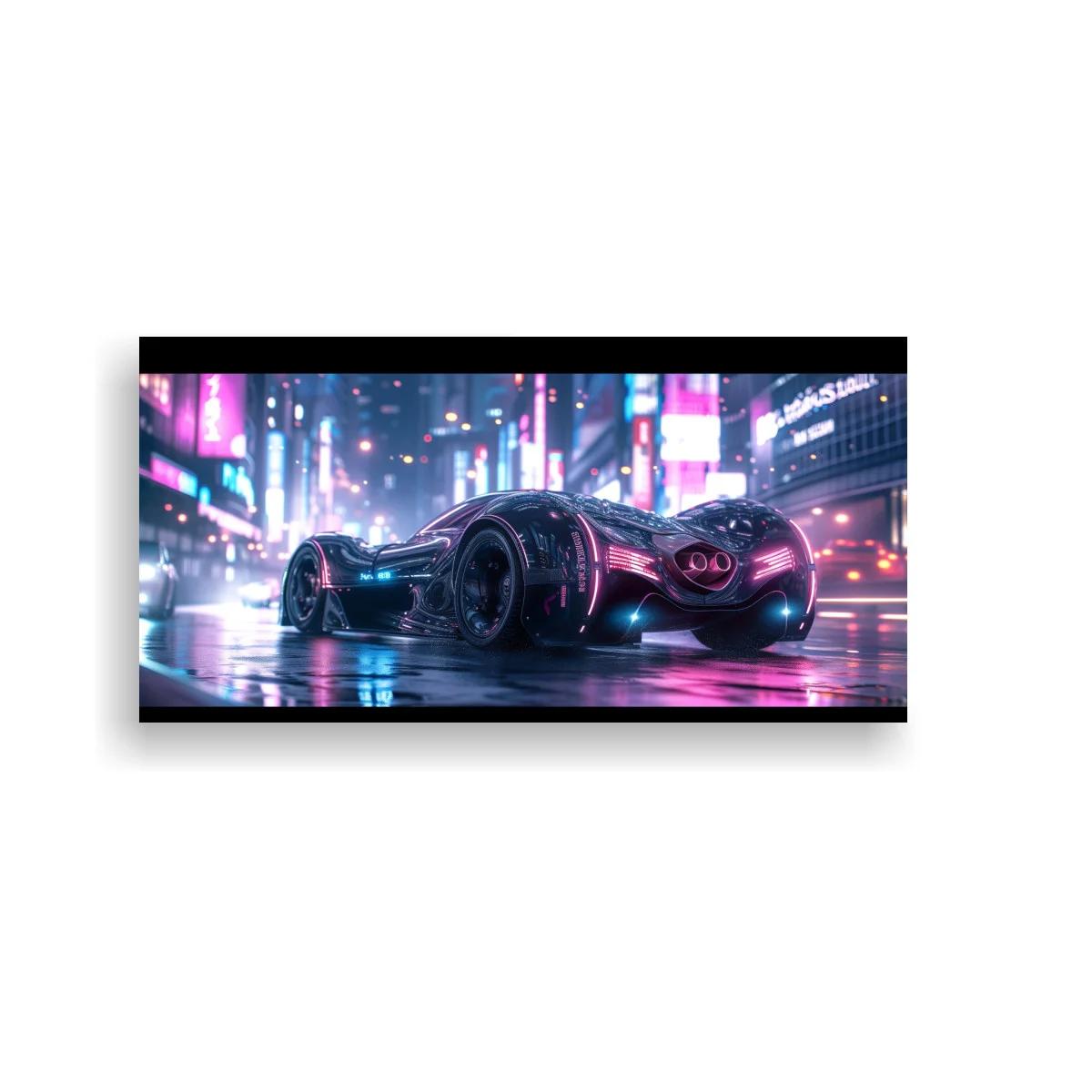 Cuadro coche deportivo futurista con luces neón — imagen principal