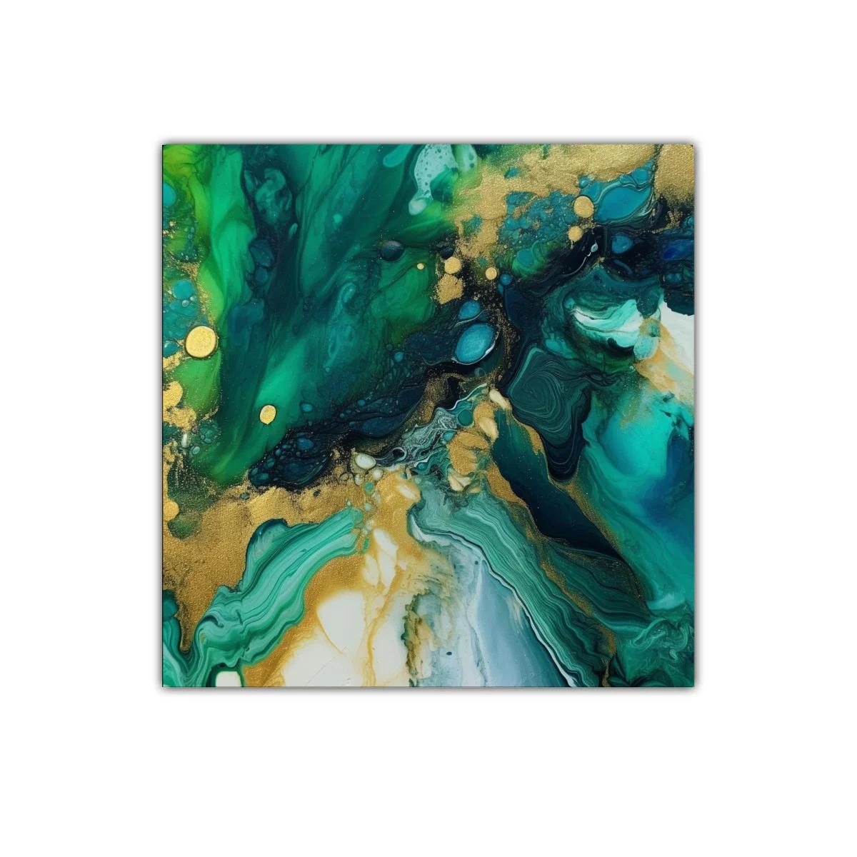 Arte abstracto en tonos verdes y dorados vibrantes — miniatura 1