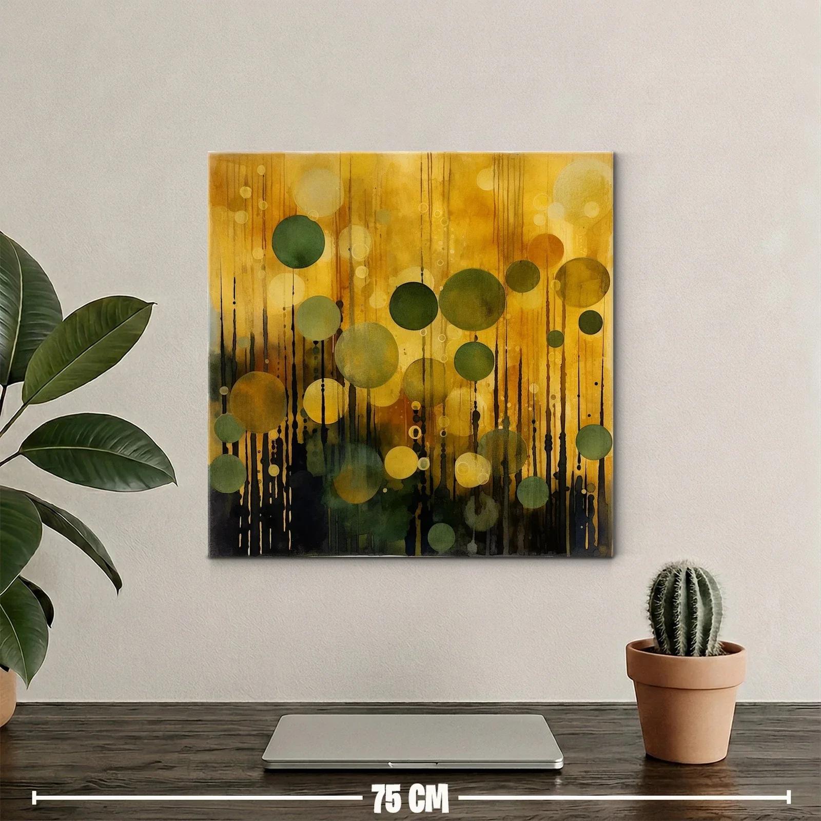 Cuadro abstracto con círculos verdes y dorados — miniatura 2