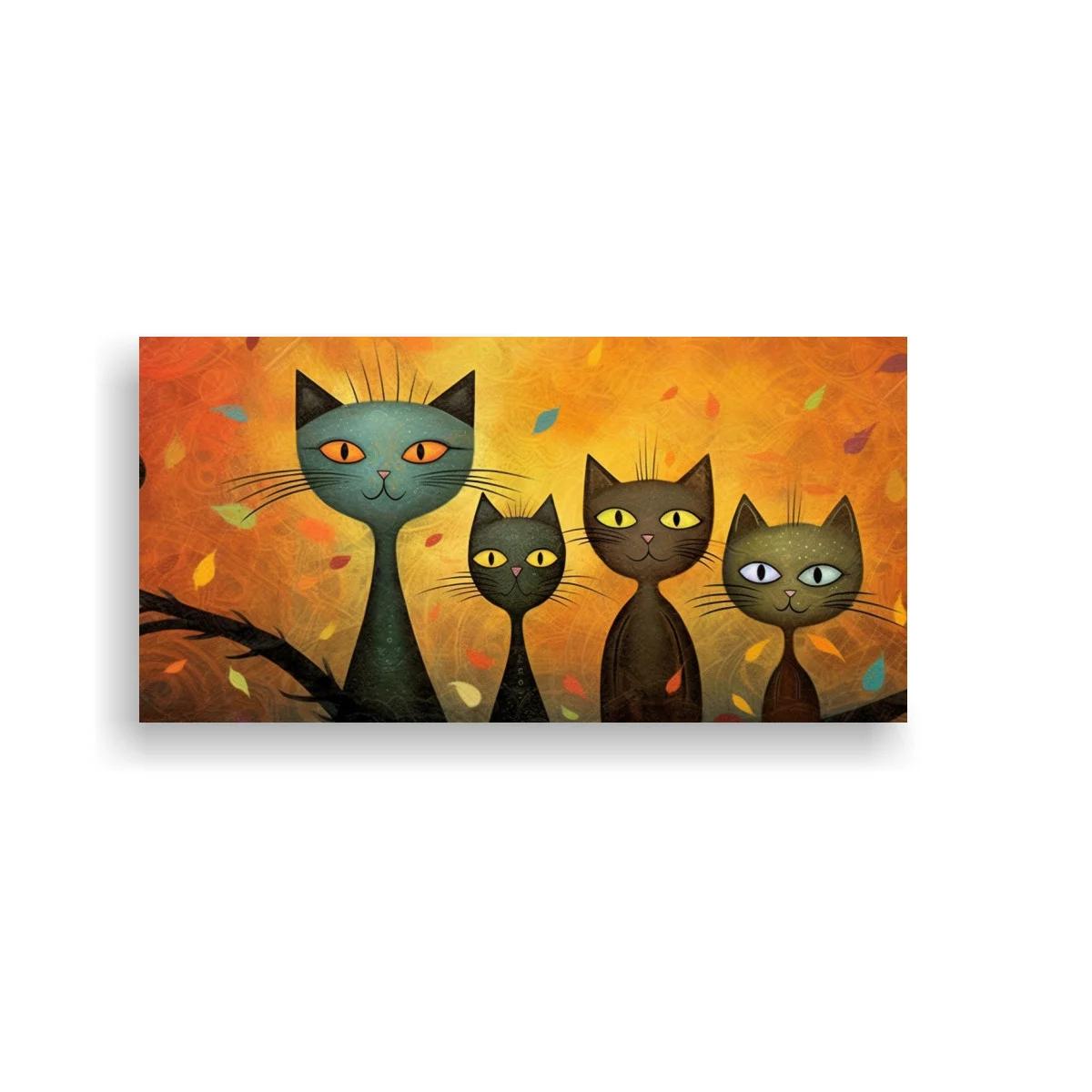 Cuadro gatos negros con ramas curvas y hojas otoñales — imagen principal