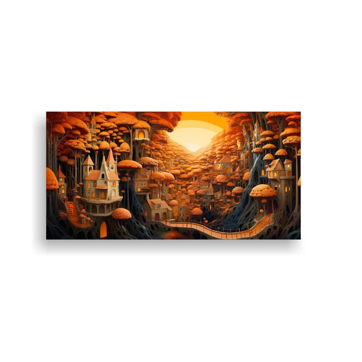 Cuadro pueblo fantástico de setas con luz cálida — imagen principal