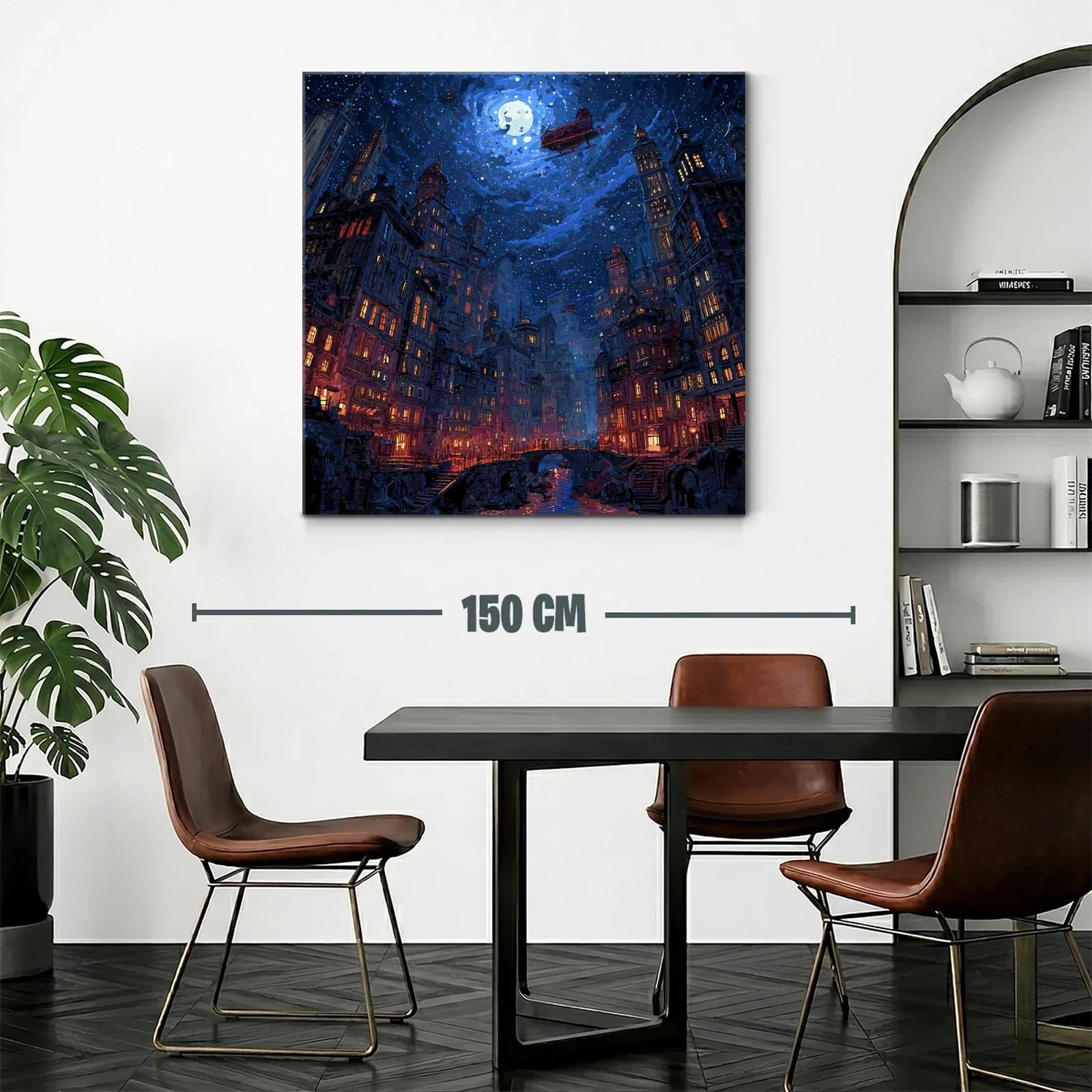Ciudad nocturna bajo un cielo estrellado y luna llena — miniatura 2