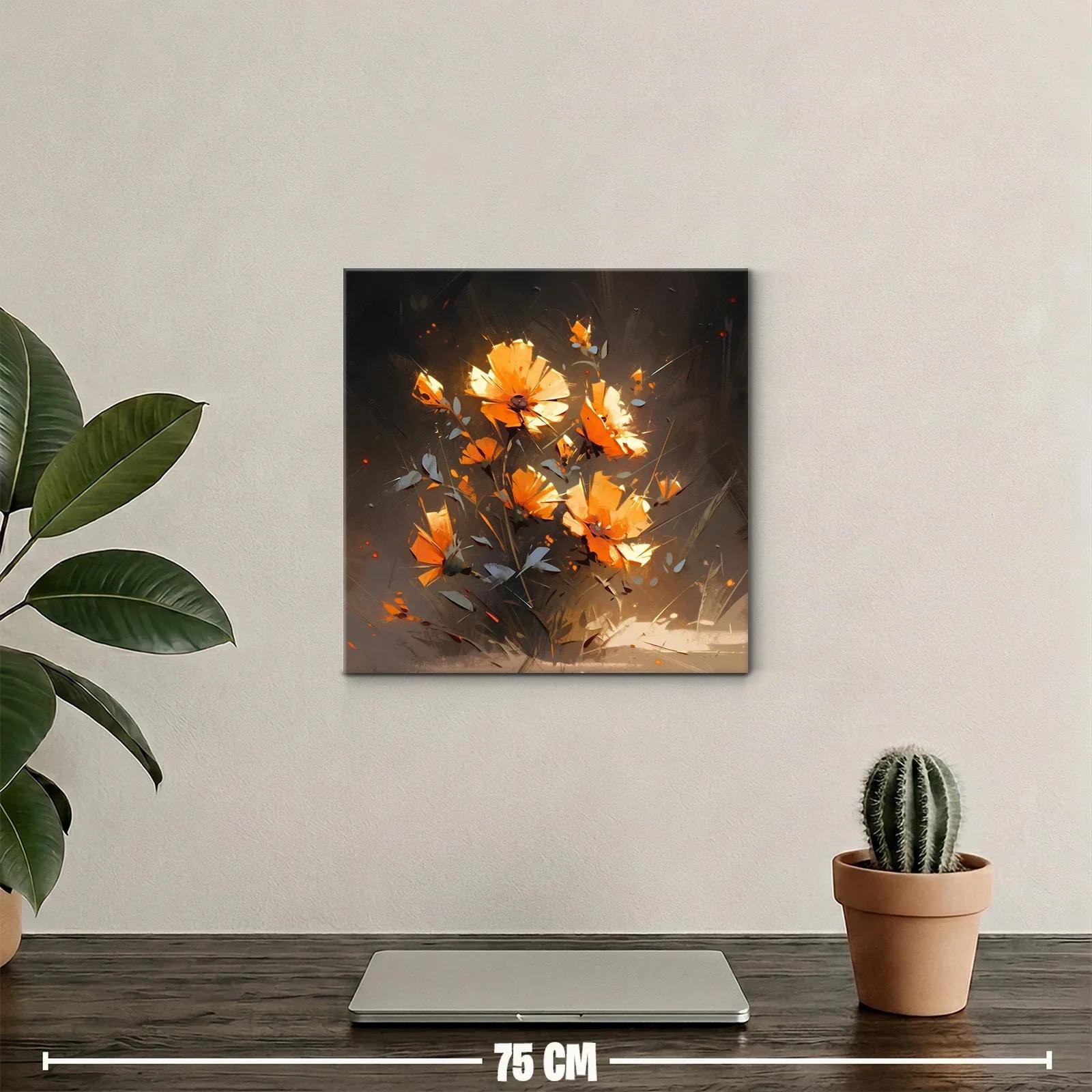 Cuadro floral con tonos naranjas vibrantes y fondo oscuro — miniatura 2